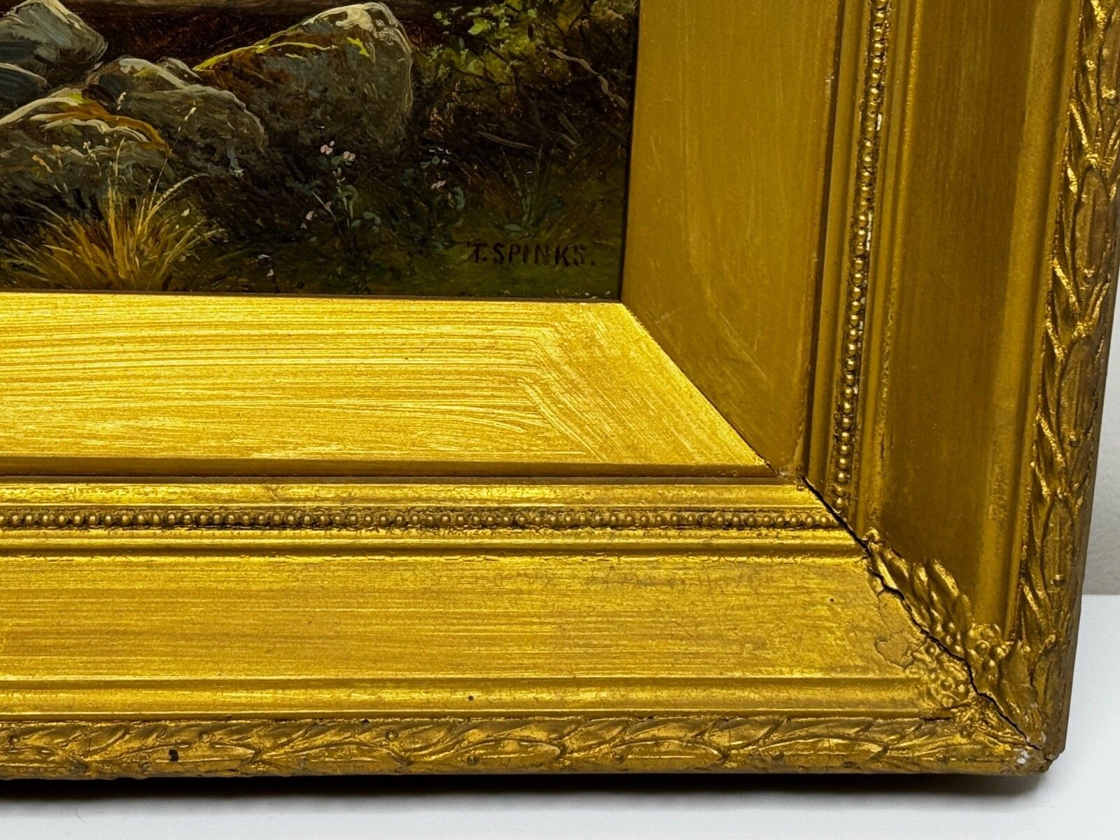 photo furniture 19e-eeuws olieverfschilderij "A Quiet Pool North Wales On The Conwy River" door Thomas Spinks