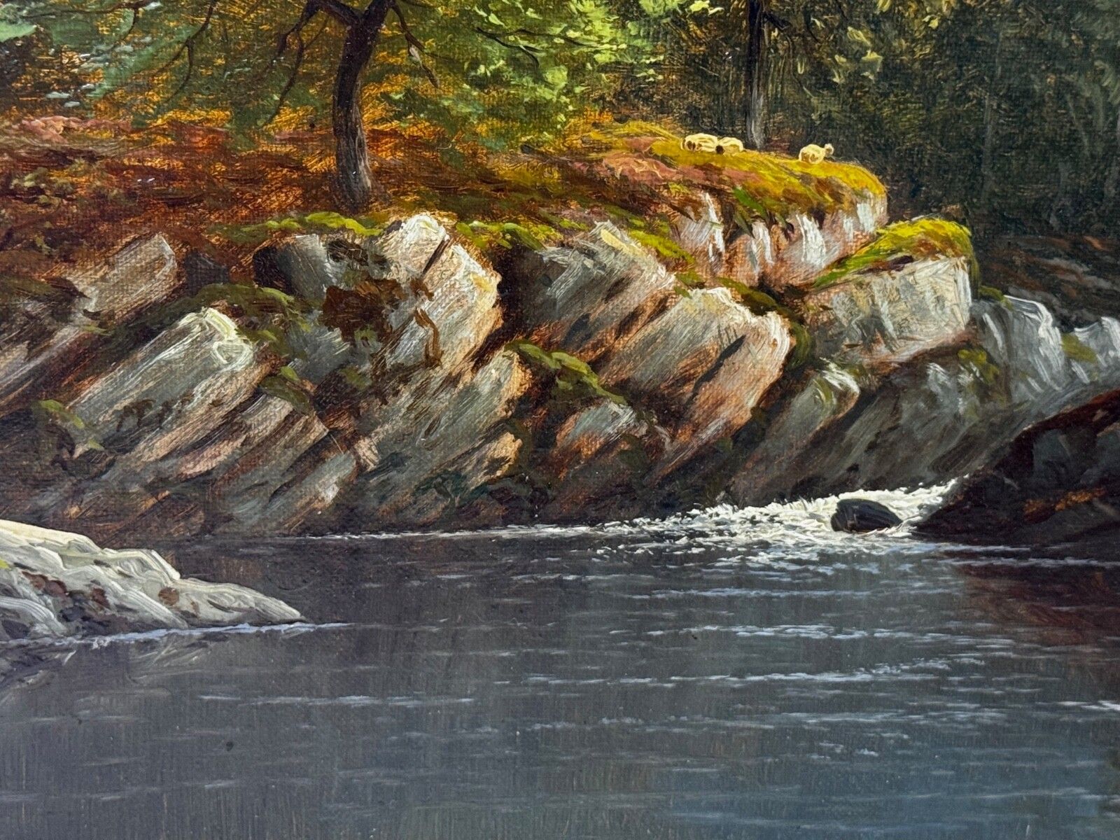 3000.0 19e-eeuws olieverfschilderij "A Quiet Pool North Wales On The Conwy River" door Thomas Spinks photo