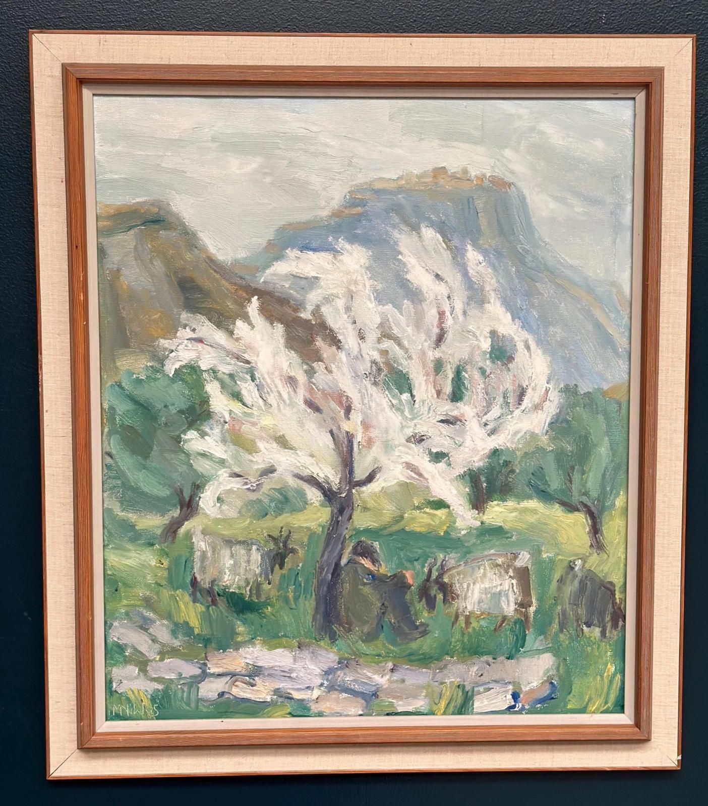 Original Swedish Oil On Canvas – “Shepherd” By May Nicklasson – Vintage & Framed – 64 × 73 Cm (25.2" × 28.7") photo furniture