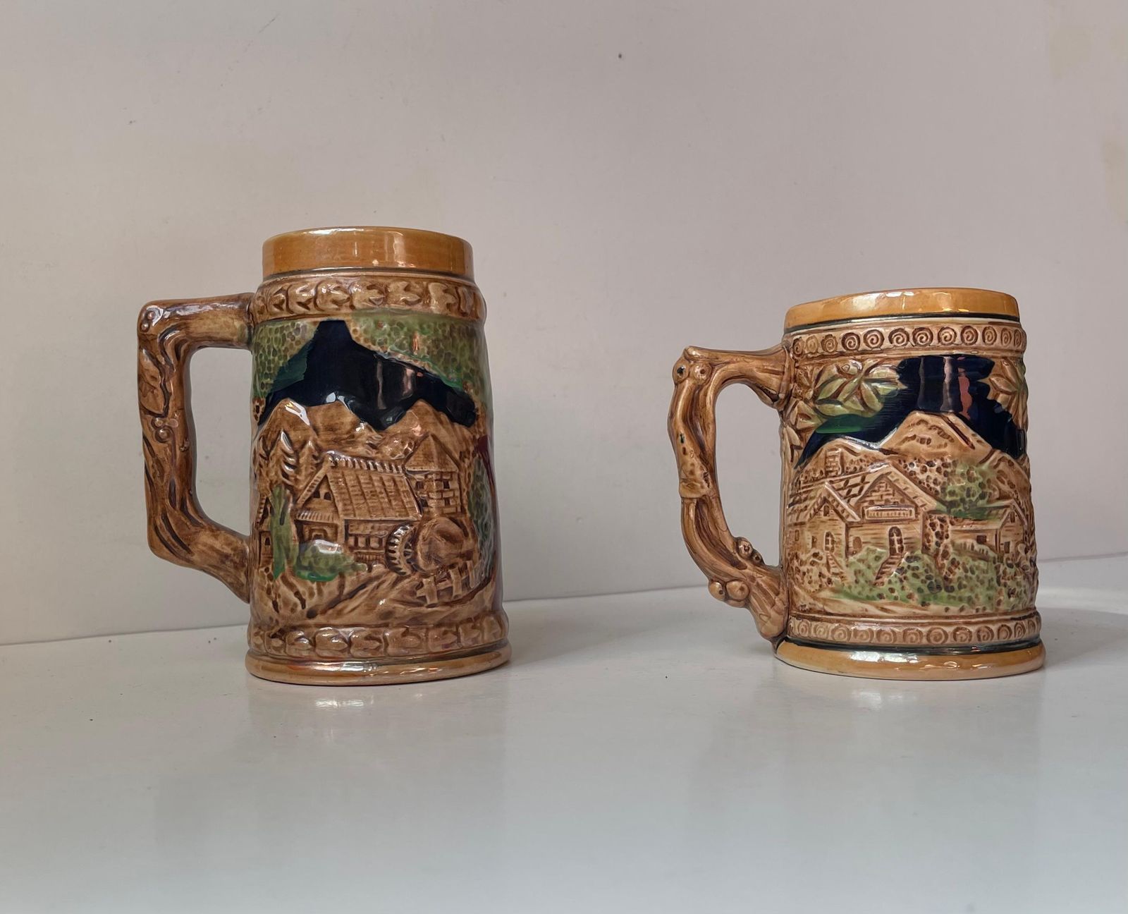 Medieval Themed German Bier Steins   Mugs In Glazed Stoneware, Set Of 2 photo 218.0