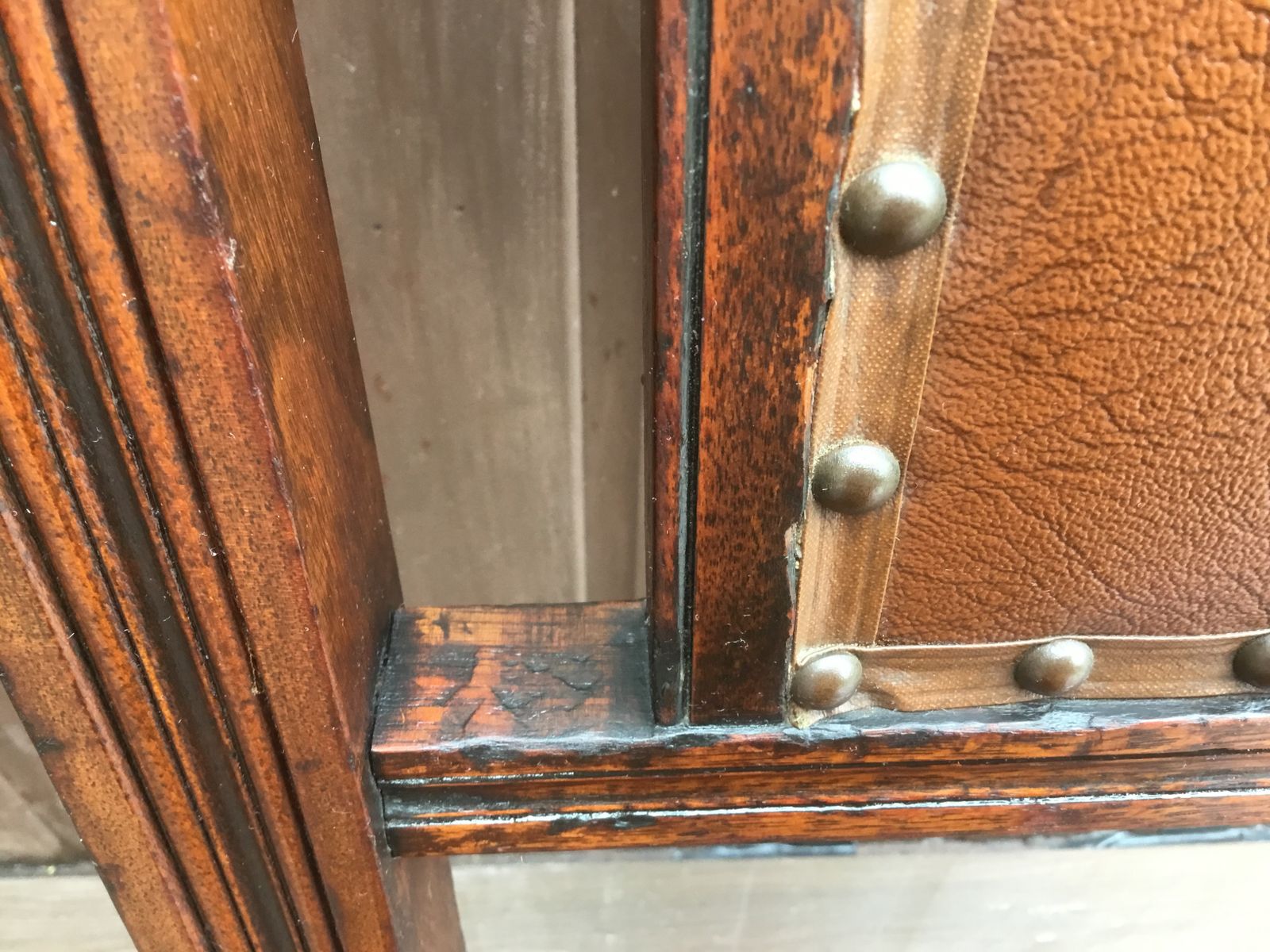 photo for sale Victorian Oak And Mahogany Leather Side Chair. Excellent Condition