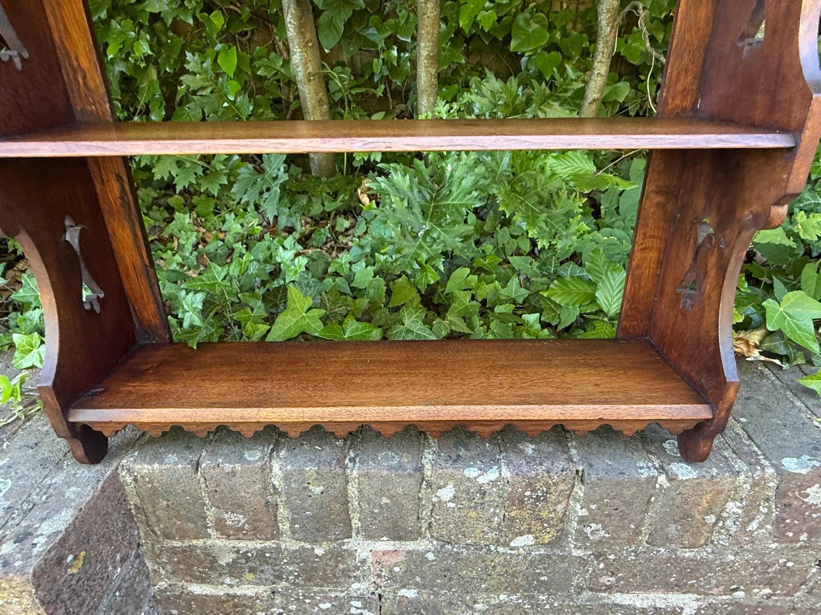 250.0 Edwardian Antique Oak Wall Shelf Rustic Country Cottage Display Shelving (58cm W, 58cm H) photo