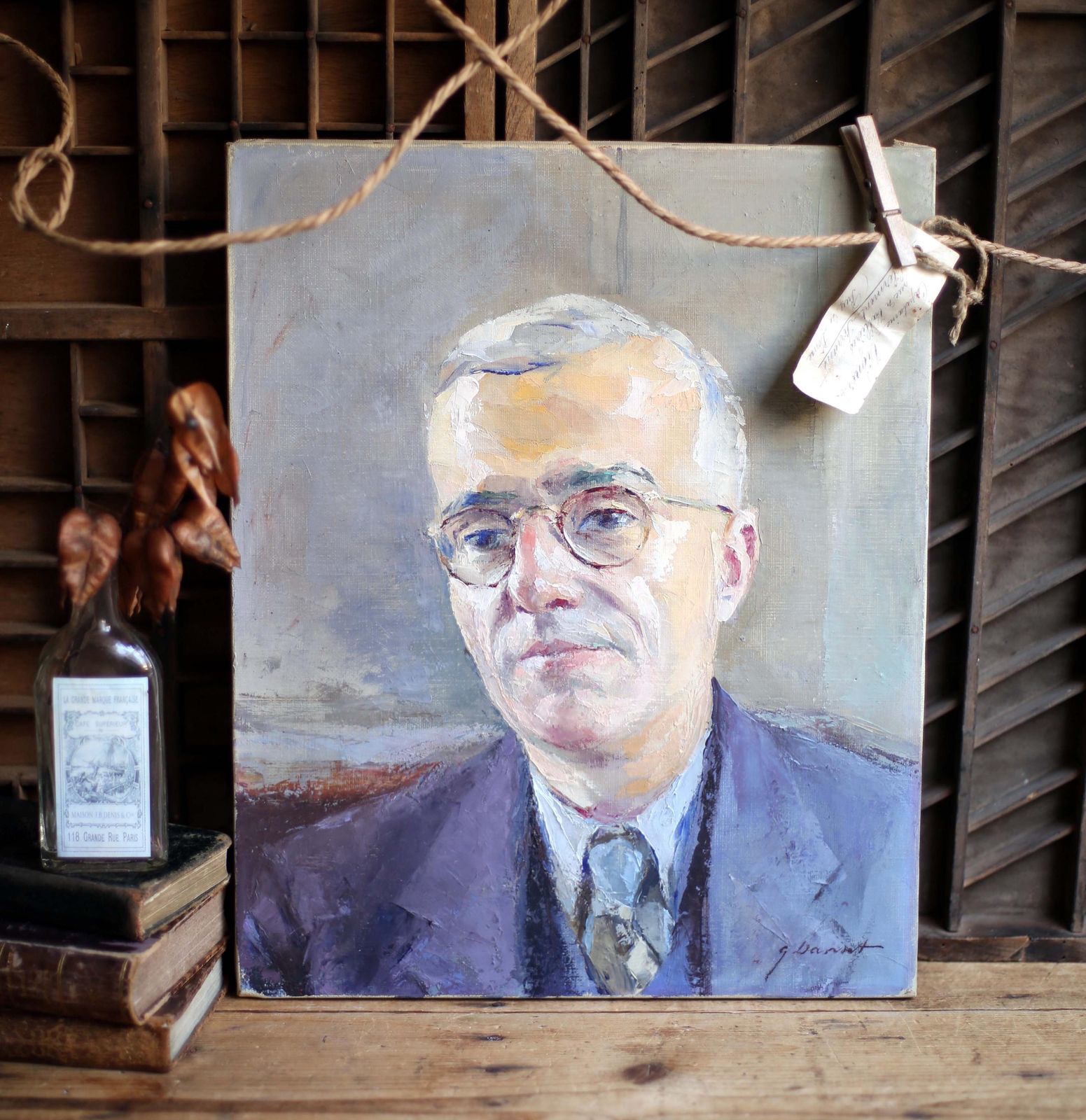 Original Georges Danset Male Portrait Painting French Man Oil On Canvas photo buy