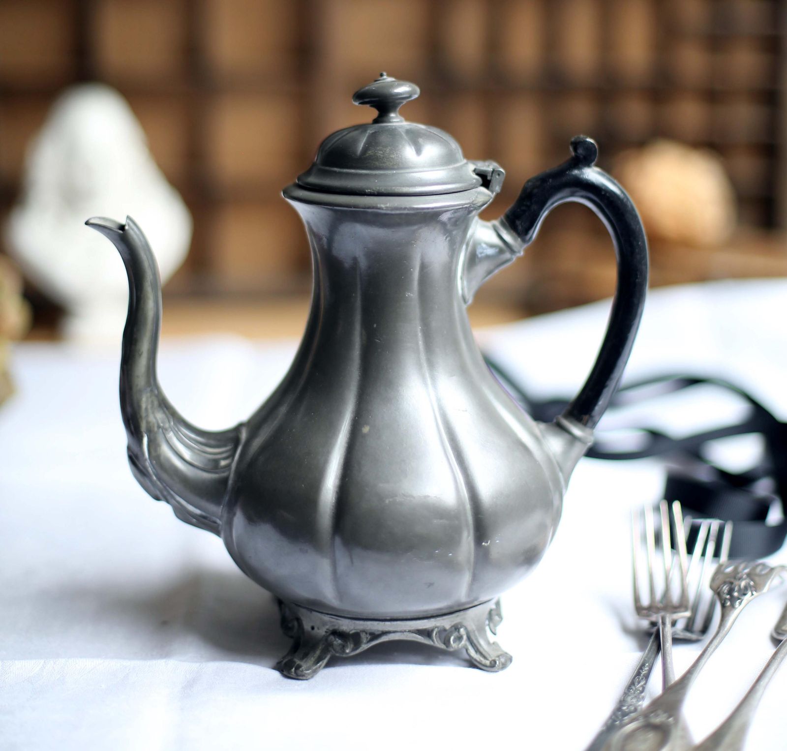 Antique Rococo Gadrooned Coffee Pot Pewter V S Sheffield photo for sale