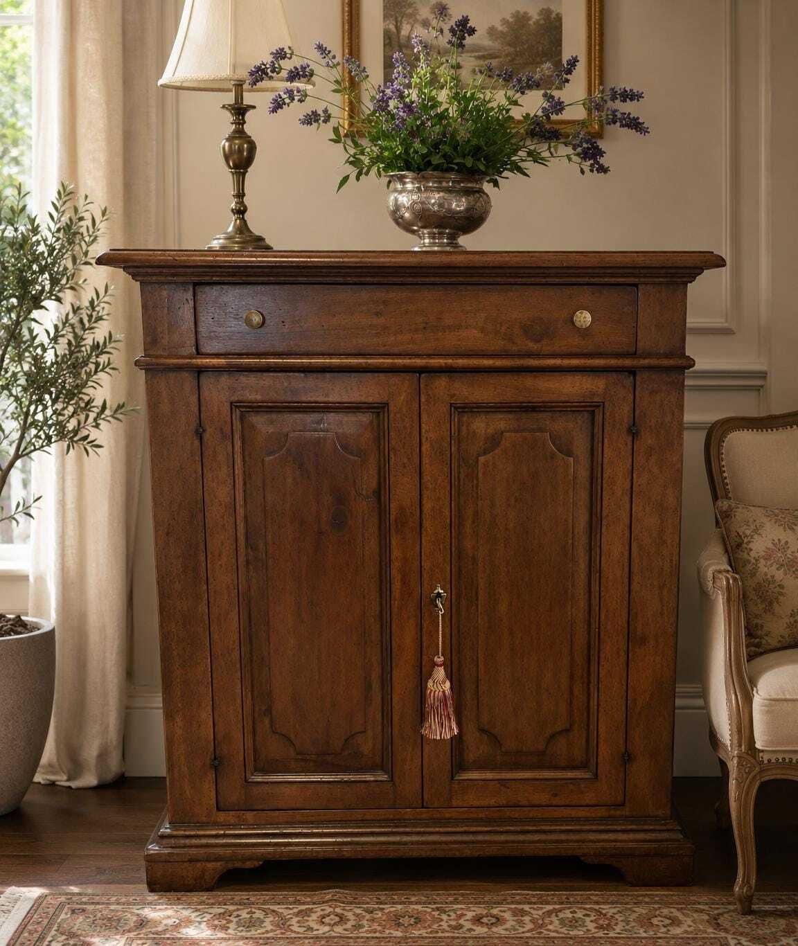 Antique Rustic Oak Housekeepers Cupboard Cabinet With Drawer | Victorian Country House Storage