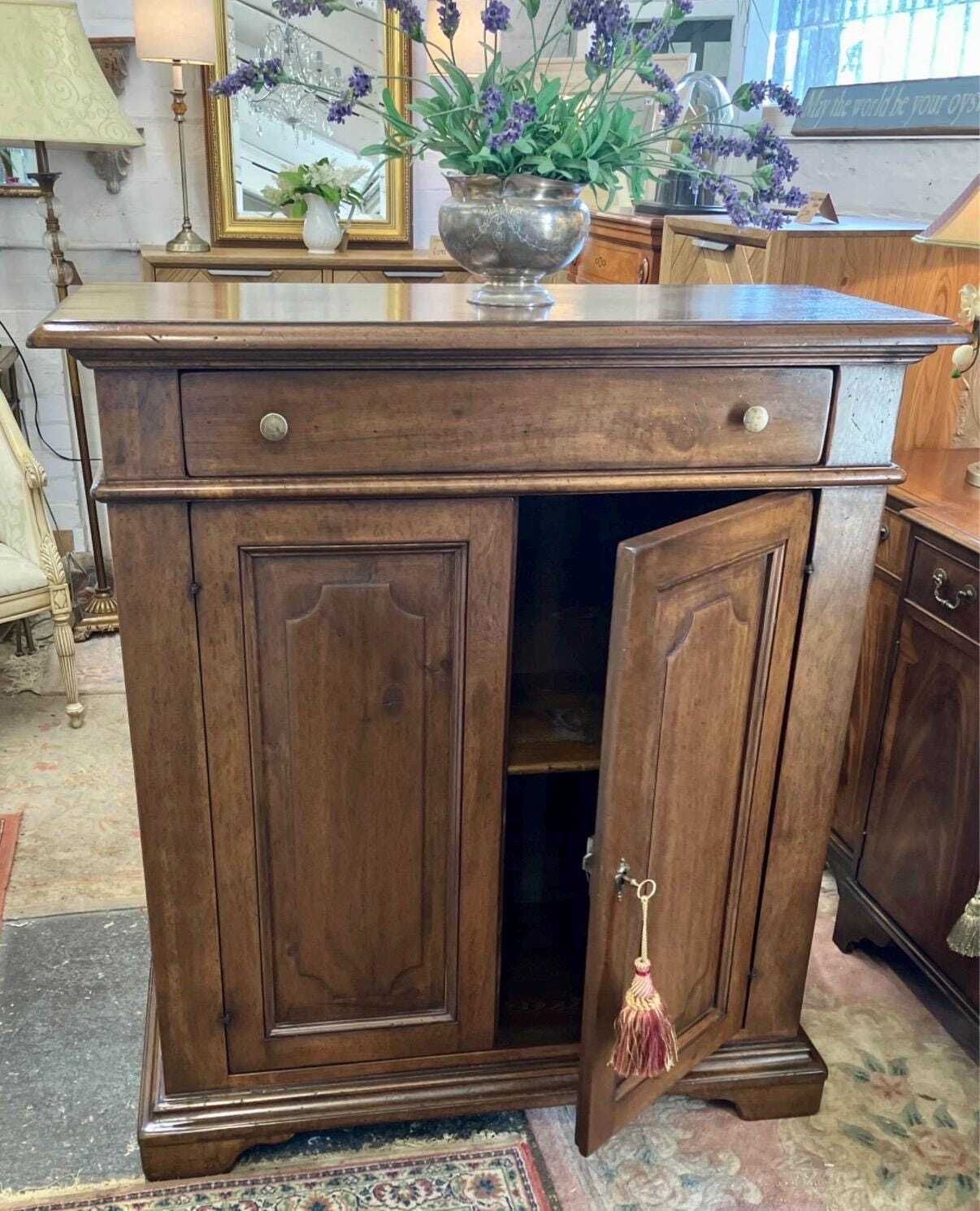 Antique Rustic Oak Housekeepers Cupboard Cabinet With Drawer | Victorian Country House Storage photo vinterior