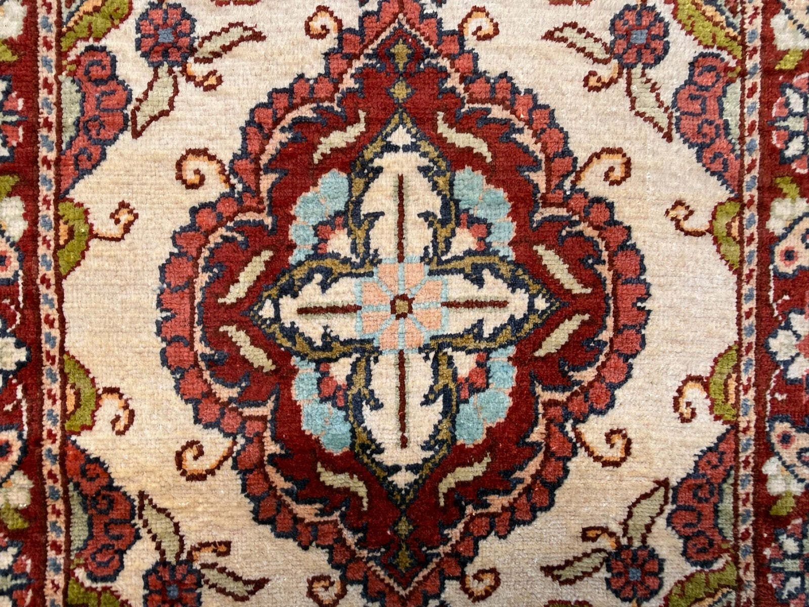 Fine Turkish Hereke Silk Rug 37x55 Cm Vintage Ivory Floral Medallion 2540 photo buy