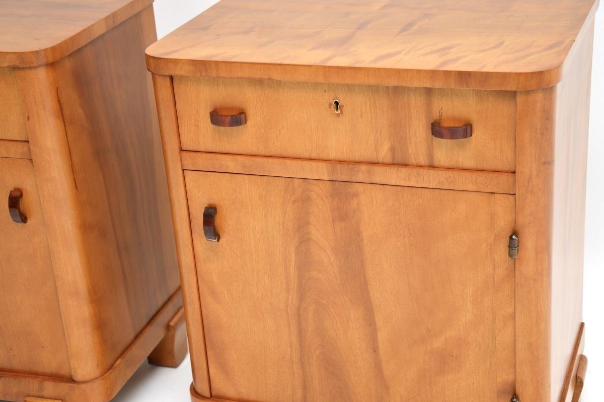 Pair Of Swedish Art Deco Walnut Bedside Cabinets photo vintage