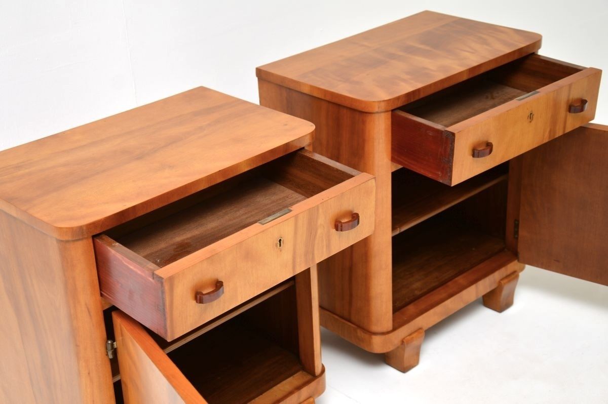 photo for sale Pair Of Swedish Art Deco Walnut Bedside Cabinets