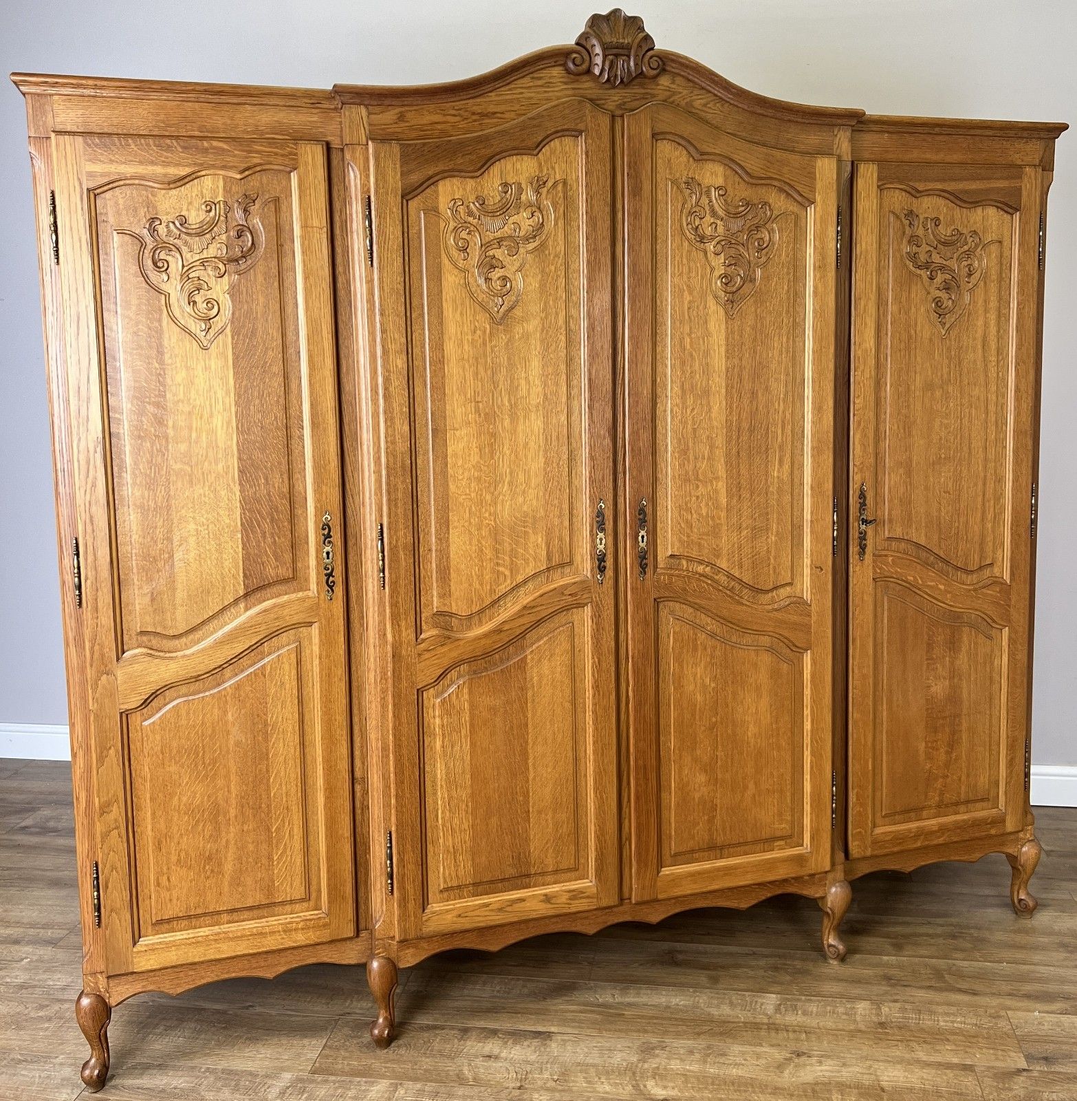 Wardrobe Vintage French Louis XVI Style Oak Four Door Carved Armoire Lot 6104