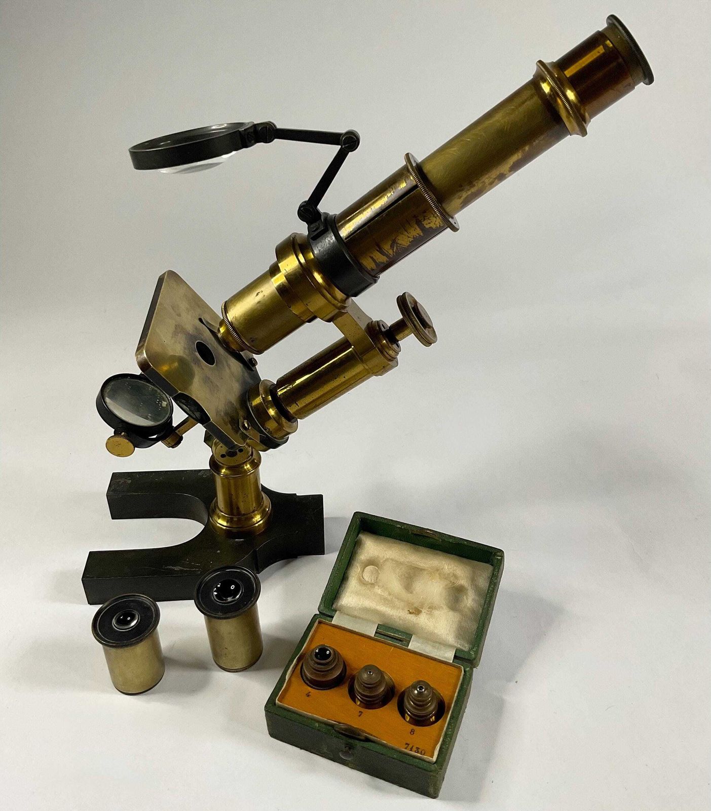 Antique French Microscope With Case And Accessories, 1870. Medical Scientific.