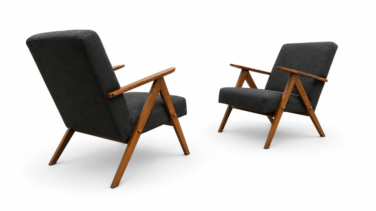 Set Of Two   1960 Model B 310 Var Mid Century Easy Chairs In Charcoal Grey Tweed photo vinterior