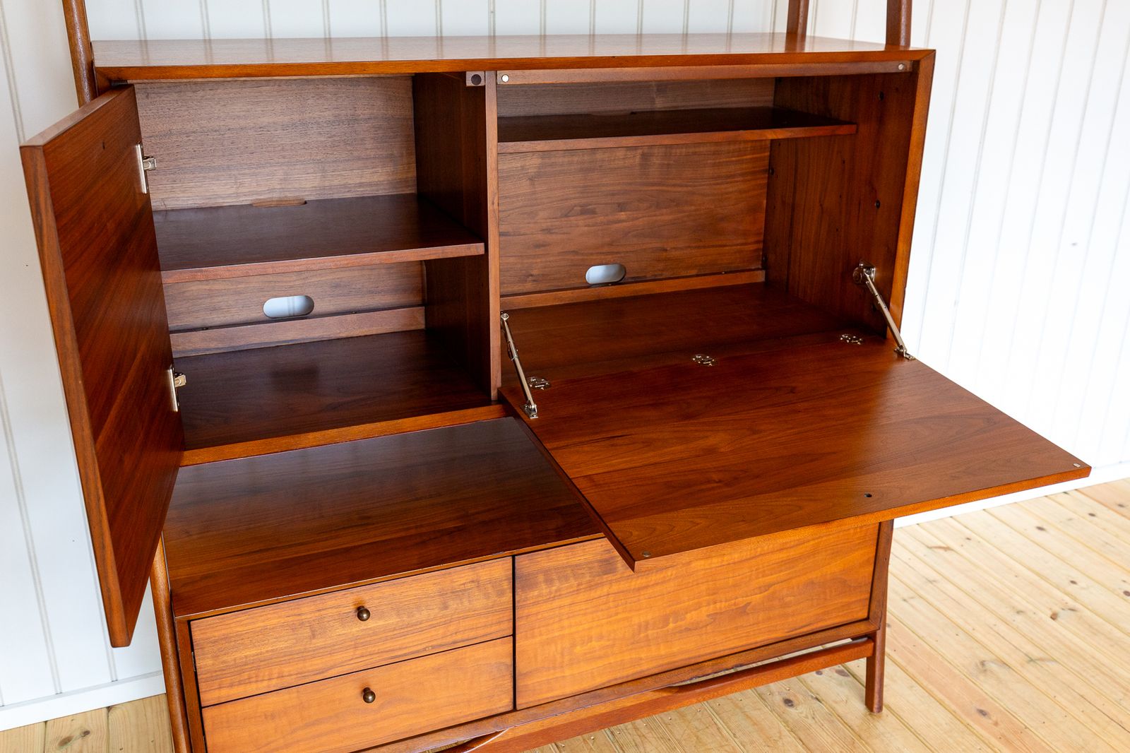 Teak Double Sideboard Danish Mid Century Style Desk Display Stand Media Unit Mcm Cabinet Tiered Hutch Double Decker Hans Wegner Credenza photo Furniture