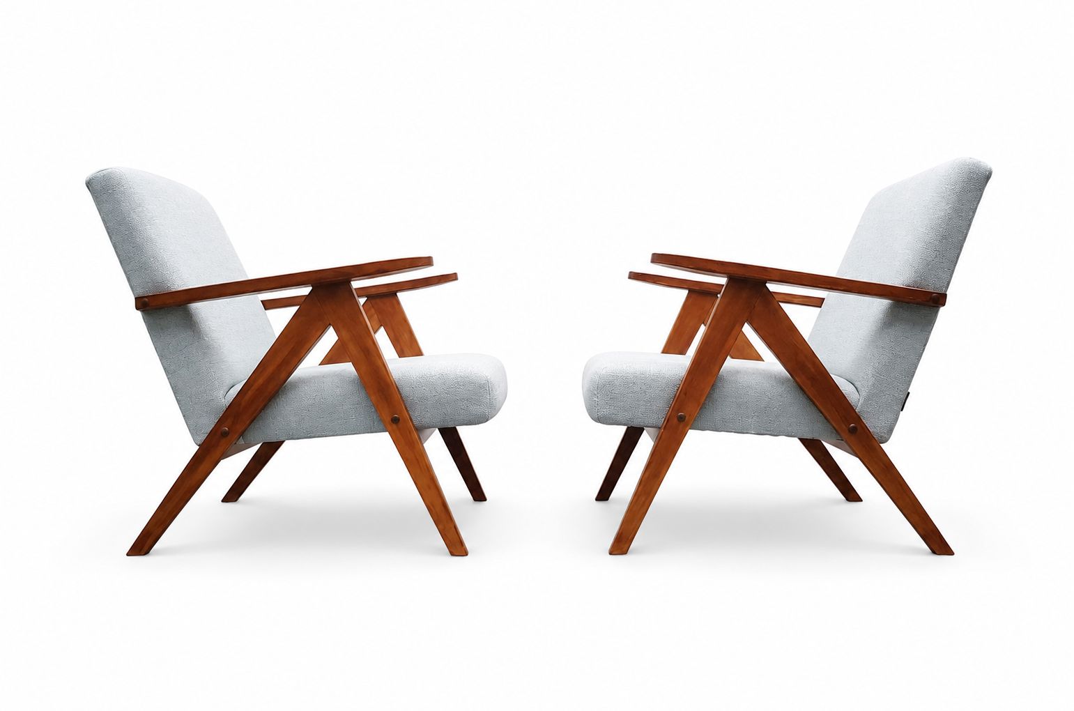 Set Of Two   Mid Century Easy Chairs Model B   310 Var In Dusty Blue
