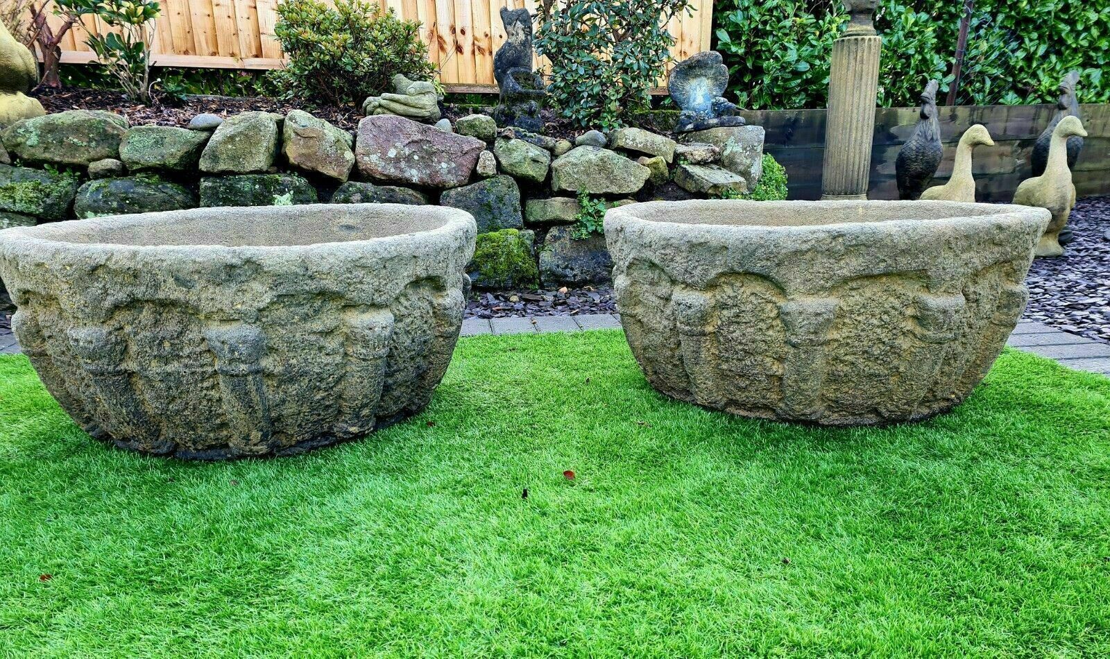 Pair Vintage Giovani Urns Planters English Stone 0077. photo furniture