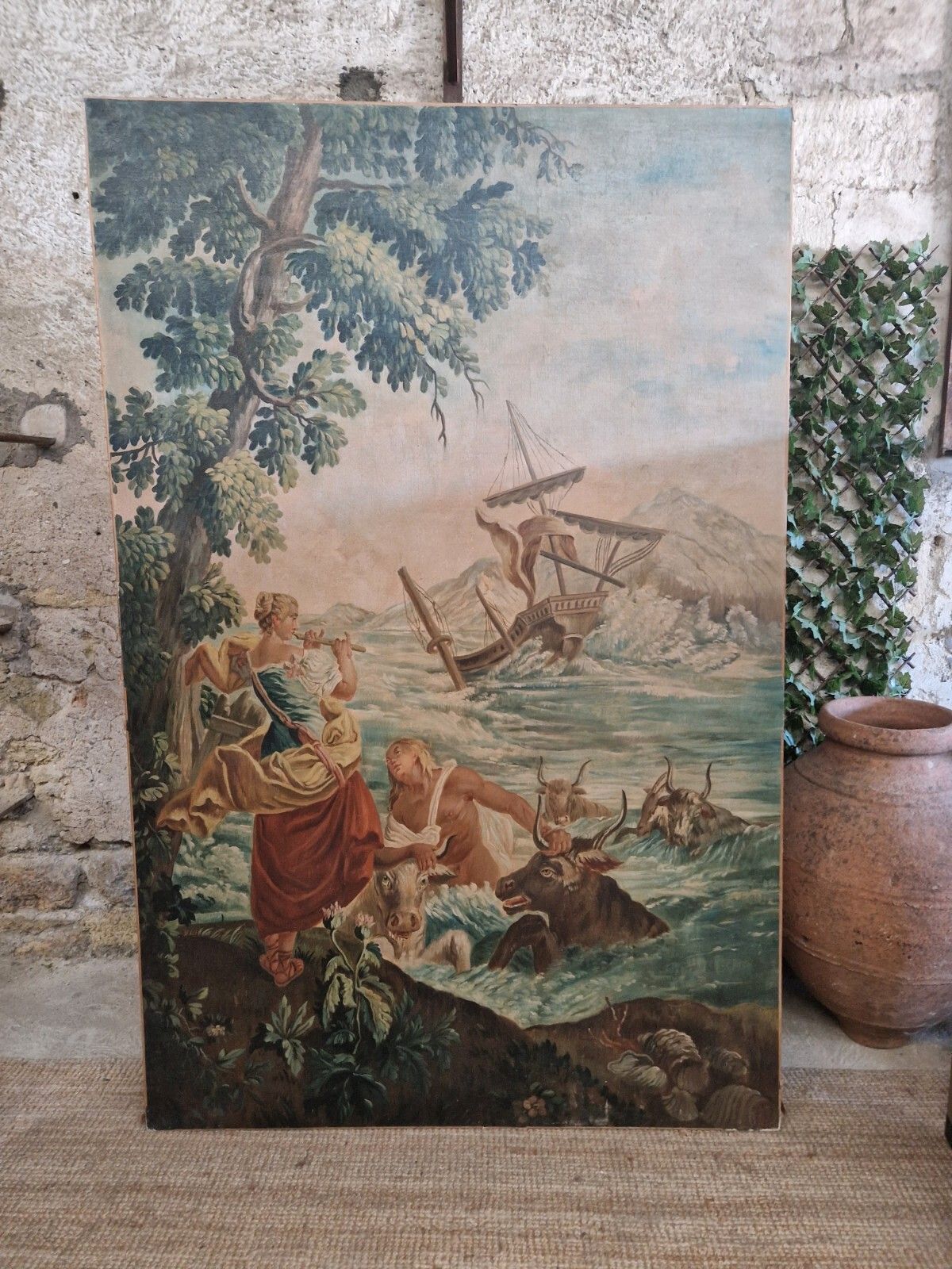 Large Antique Oil Painting Of Famous Tapestry 19th Century Chateau Artwork photo 1595.0