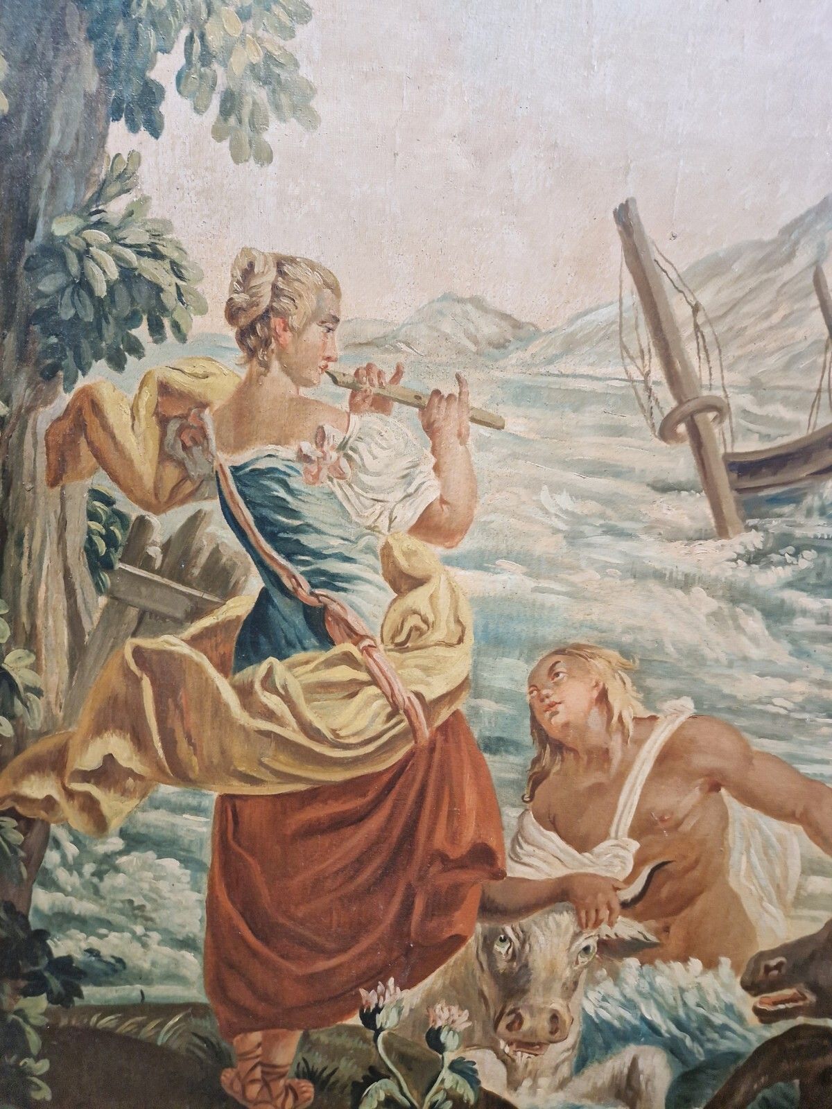 photo for sale Large Antique Oil Painting Of Famous Tapestry 19th Century Chateau Artwork