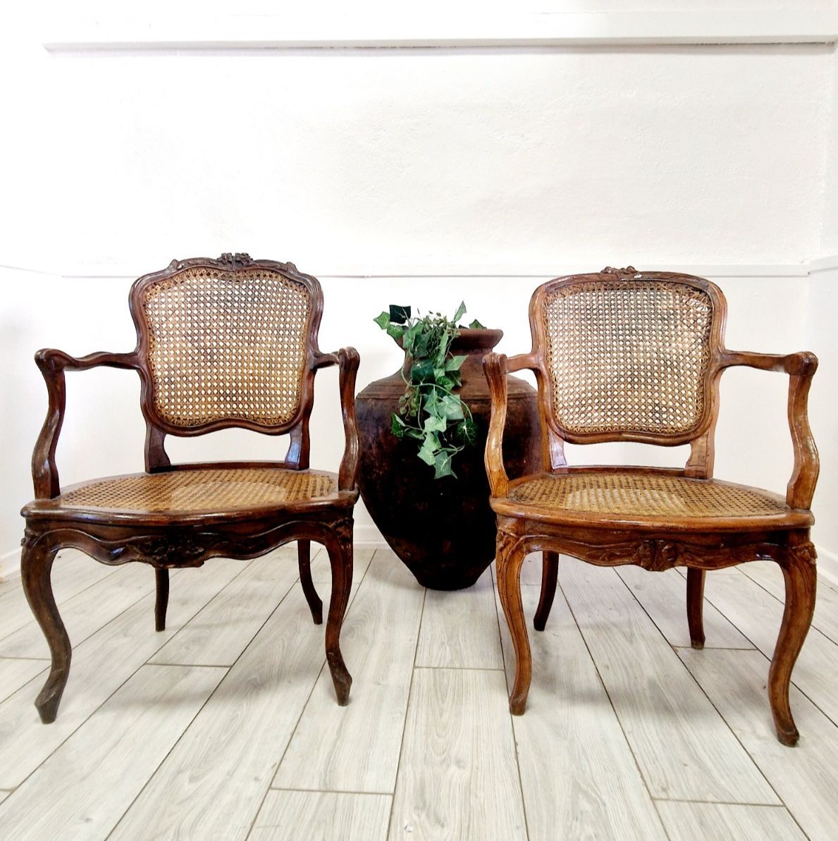 Antique French Cane Armchairs Louis XVI Period 18th Century Chateau