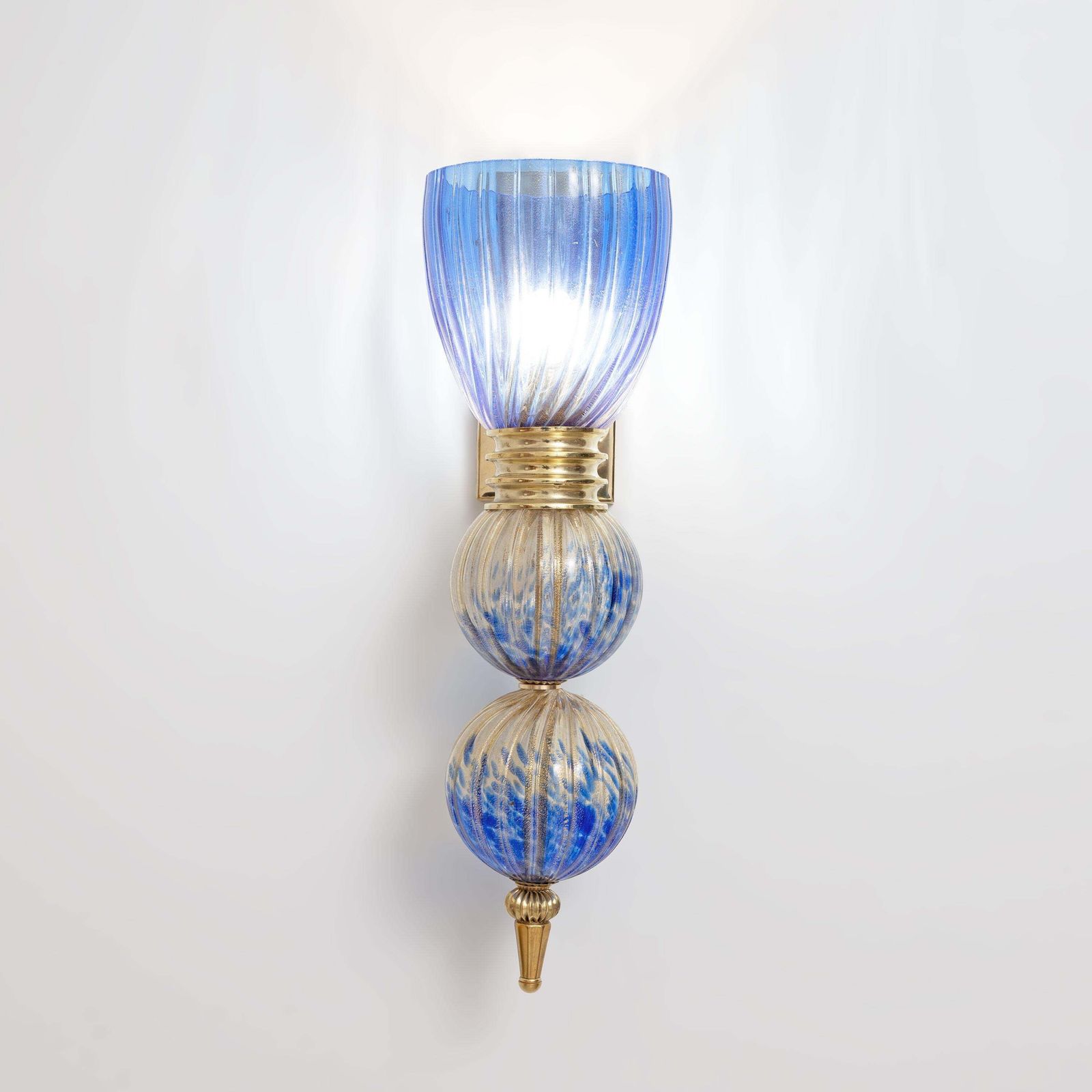 Pair Of Murano Glass Blue Wall Sconces With Gold Dust Inclusions photo 3282.0