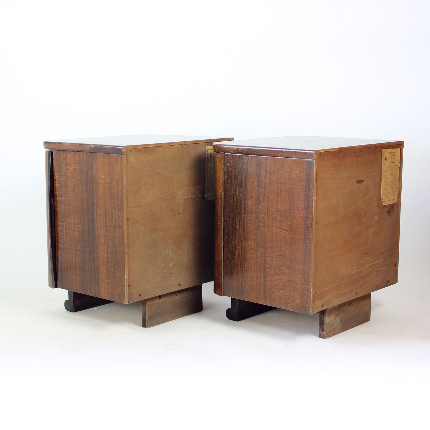 photo furniture Minimalist Bedside Tables In Faux Grain Finish, Pravenec Czechoslovakia 1960s
