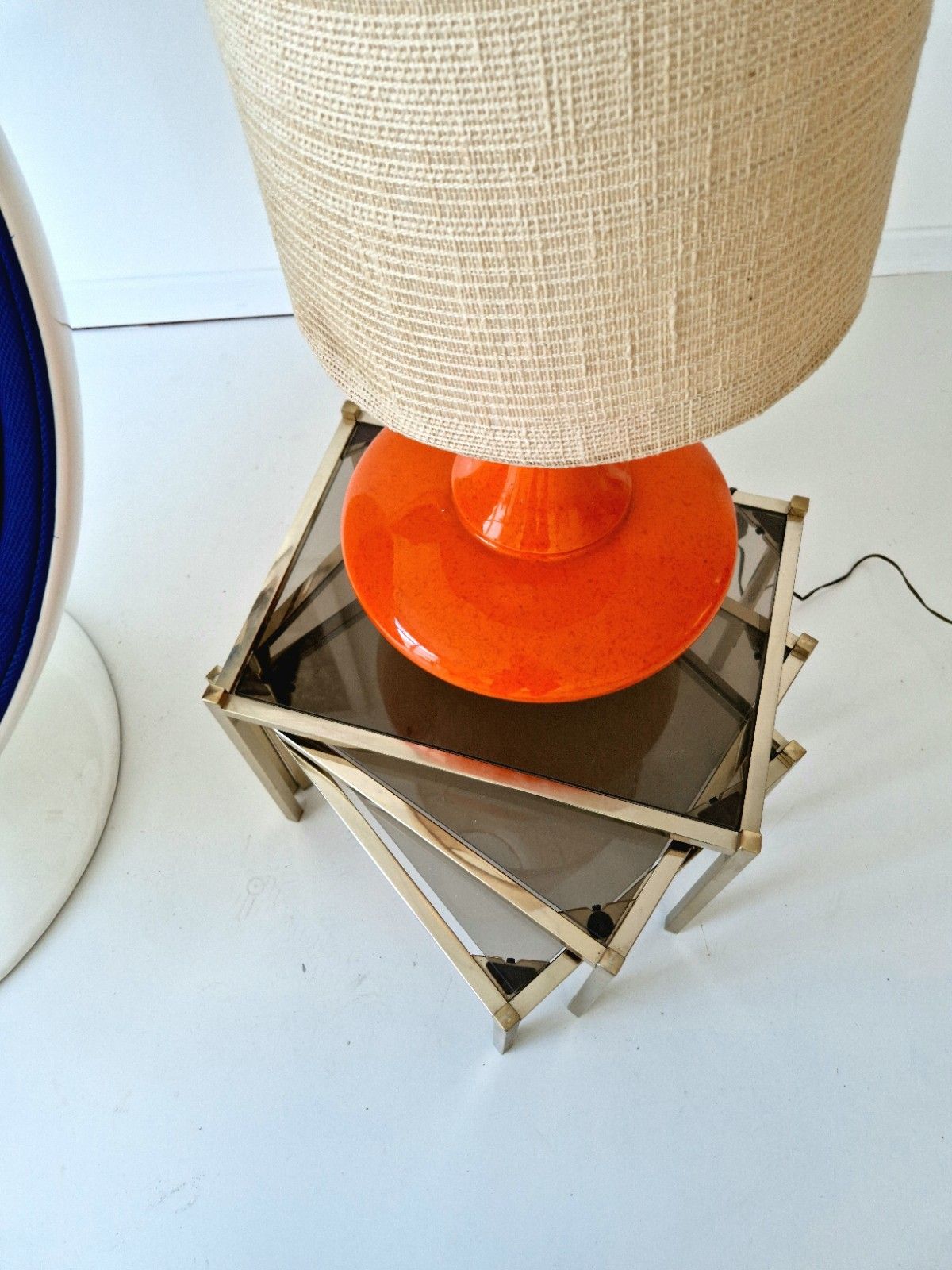 photo for sale Mid Century Orange Ceramic Floor Or Table Lamp 1960s Vintage Home