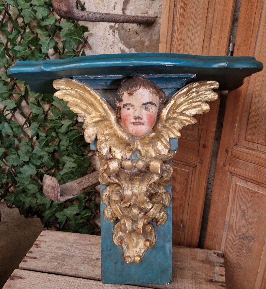photo vintage Antique Church Console Shelf 19th Century Religious Sculpture