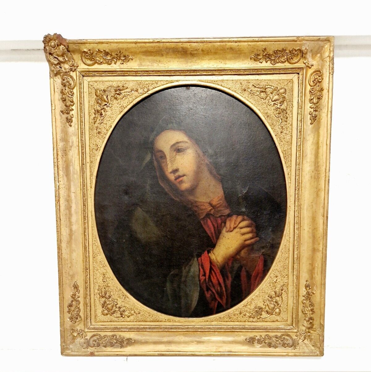 Antique 19th Century Oil Painting Virgin Of Sorrows photo for sale