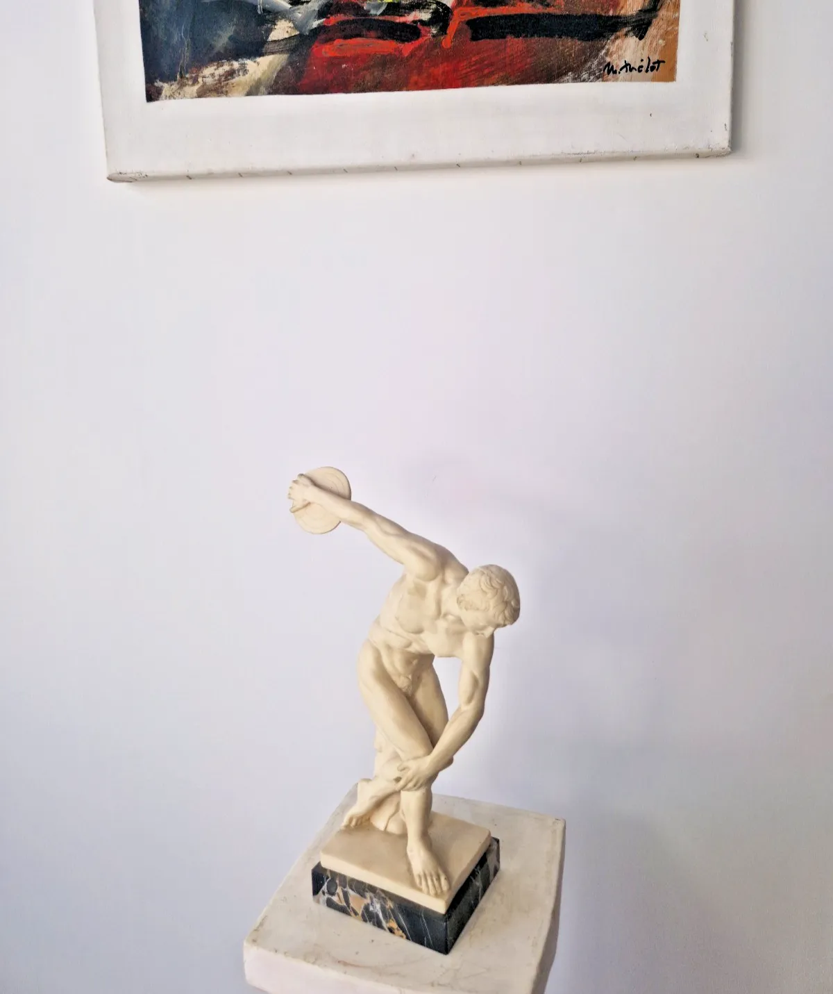 Antique French Diskobolos Sculpture Of Alabaster And Marble