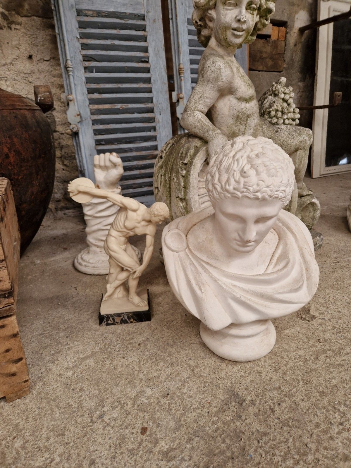 Antique French Diskobolos Sculpture Of Alabaster And Marble photo vintage