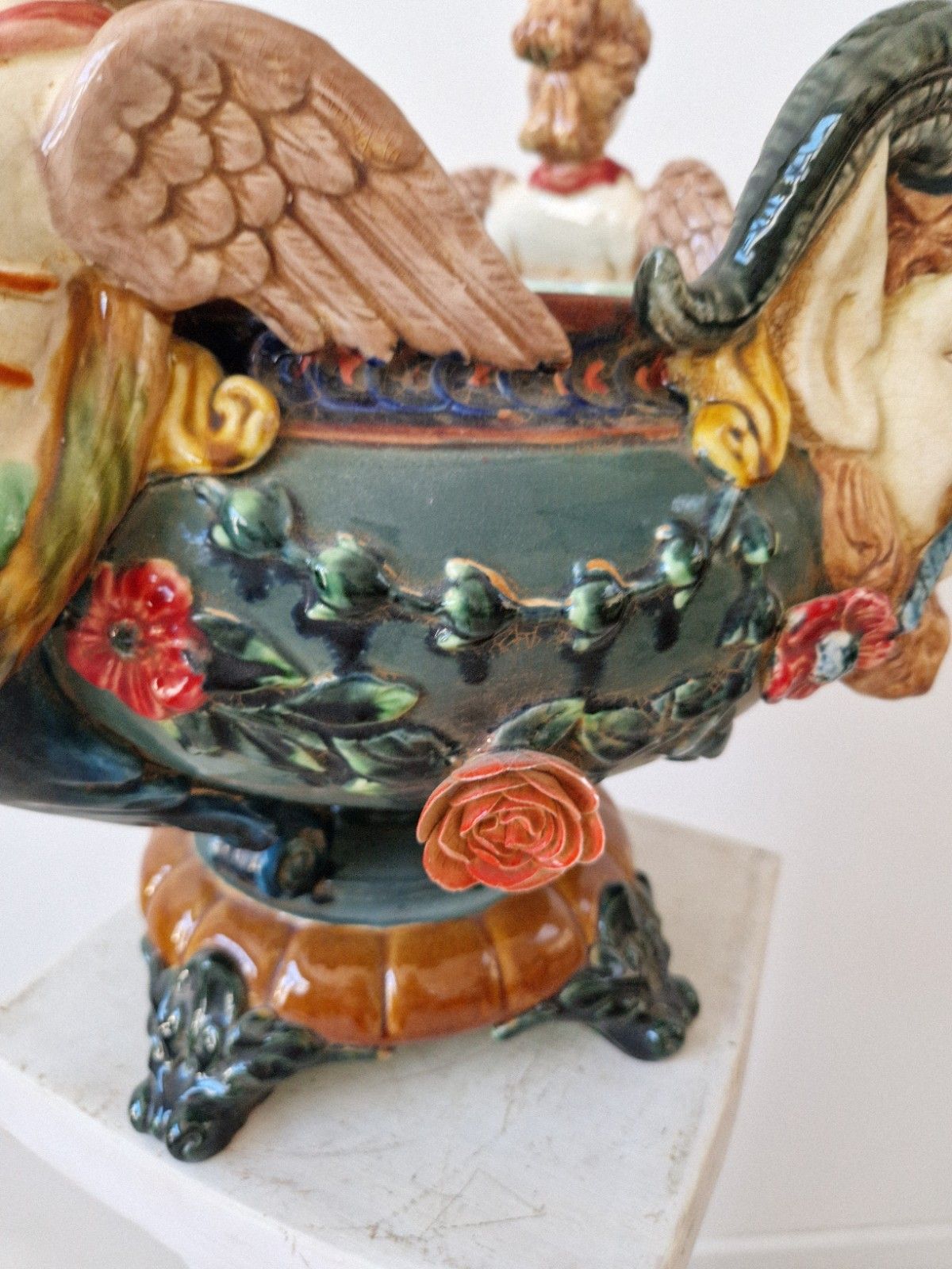 French Renaissance Style Majolica Planter Or Fruit Bowl photo vintage