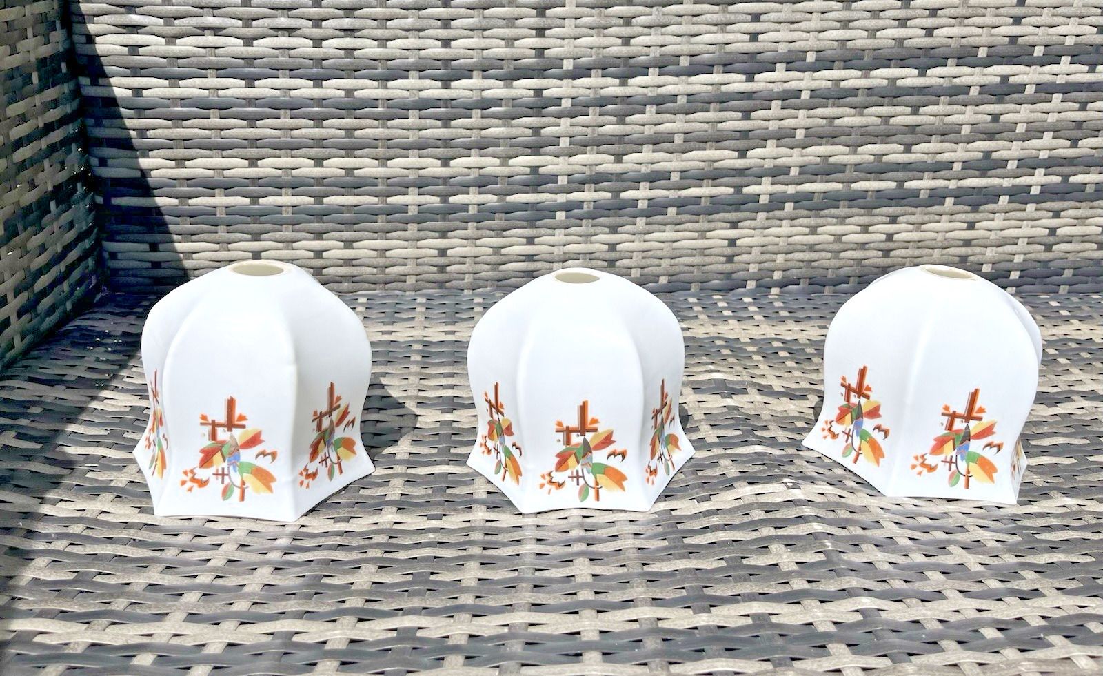 1 Art Deco Opaline Multicoloured Floral Leaf Painted Glass Lamp Light Shade 20's photo 110.0