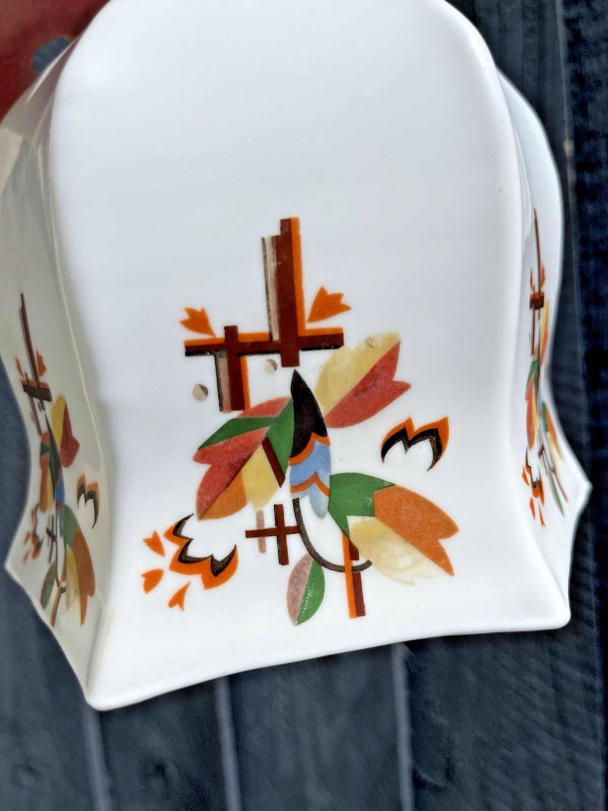 photo vinterior 1 Art Deco Opaline Multicoloured Floral Leaf Painted Glass Lamp Light Shade 20's