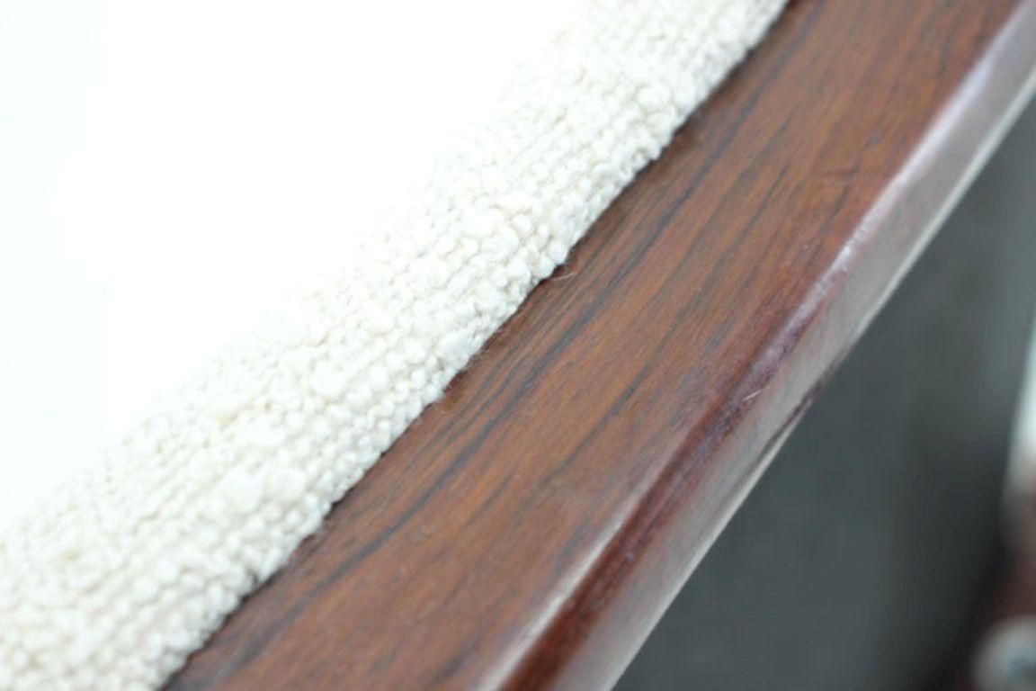 1960s Mid Century Danish Modern Refurbished Wood Stool In White Bouclé photo 348.0