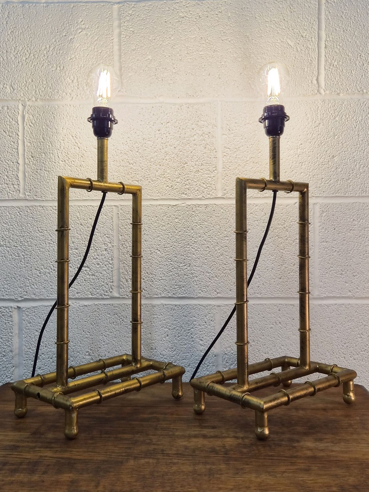 Original Mid Century Pair Of Large Gilt Metal Bamboo Table Lamps Rewired photo furniture