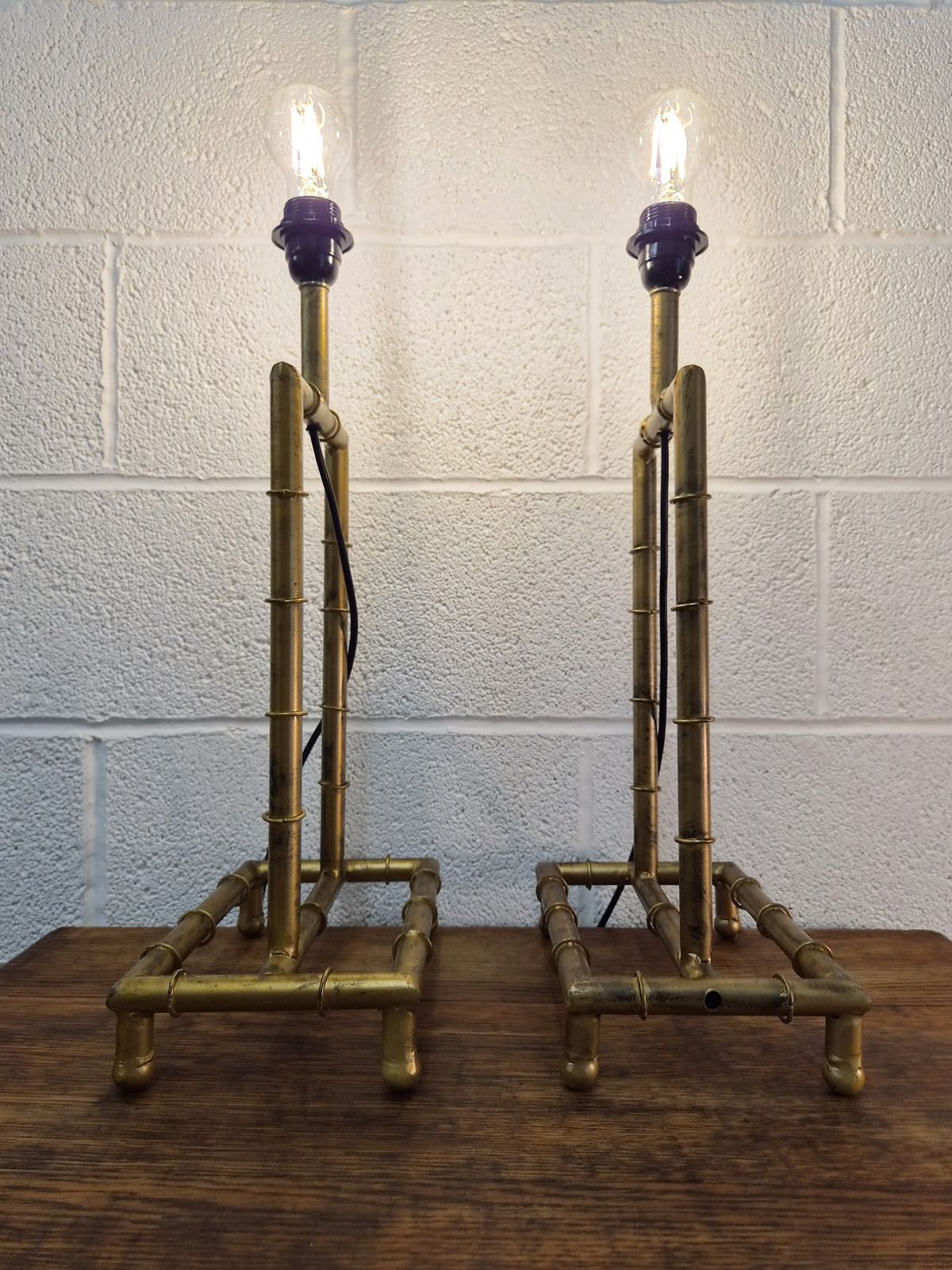 Original Mid Century Pair Of Large Gilt Metal Bamboo Table Lamps Rewired photo buy