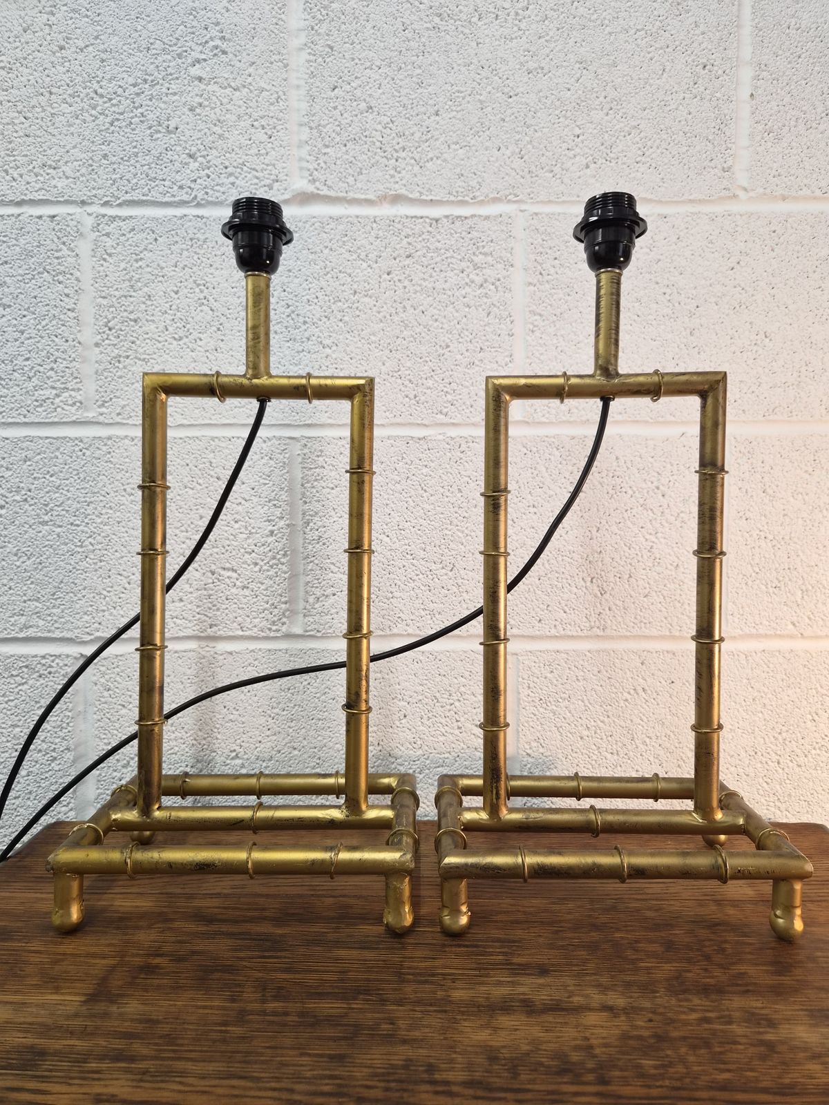 Lighting Original Mid Century Pair Of Large Gilt Metal Bamboo Table Lamps Rewired photo
