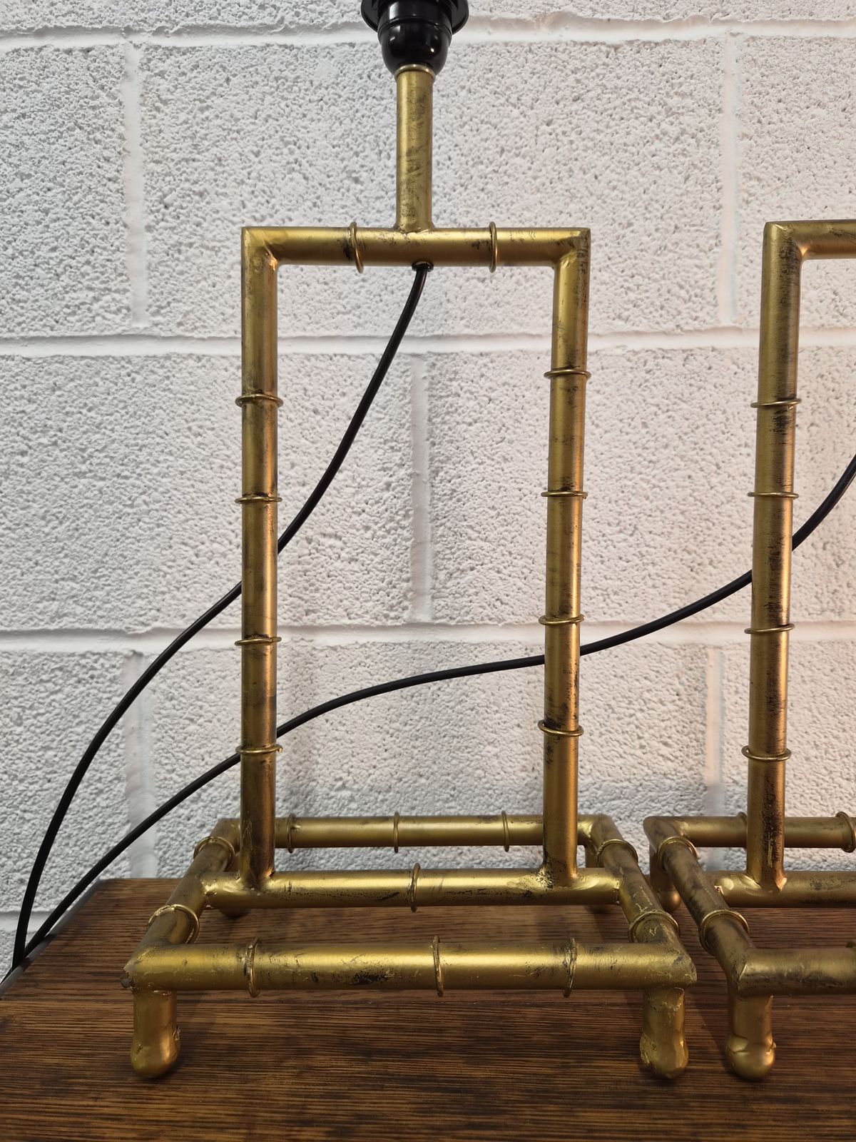 photo vinterior Original Mid Century Pair Of Large Gilt Metal Bamboo Table Lamps Rewired