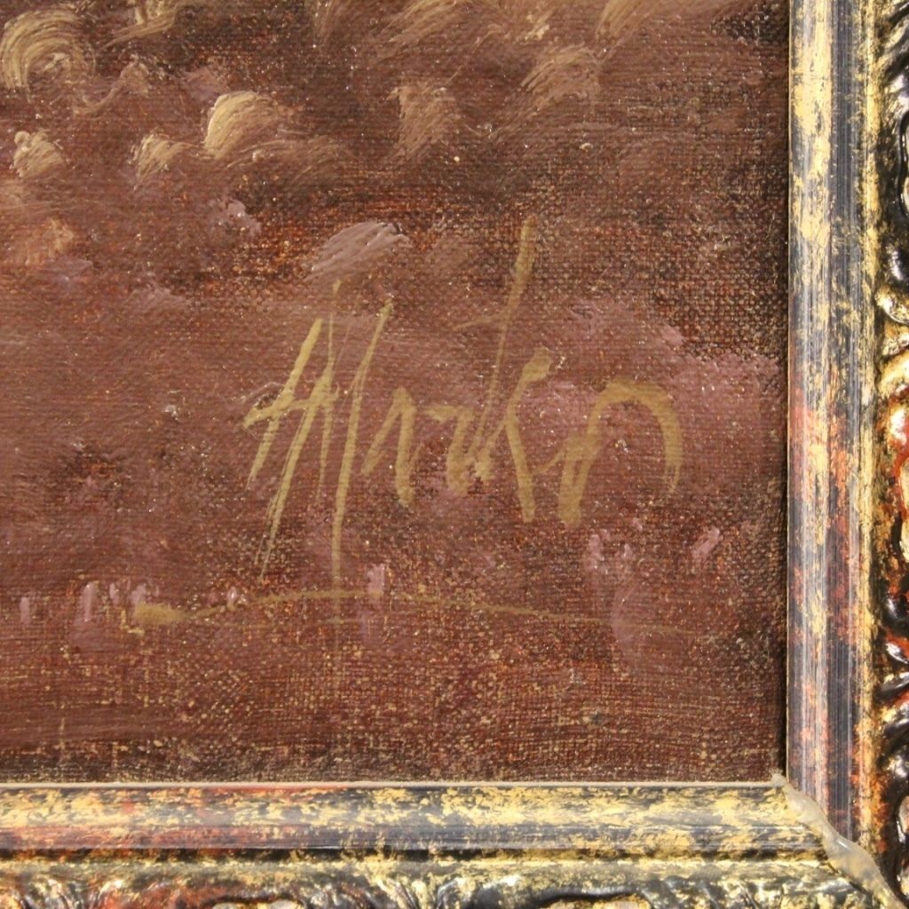 Tableau italien signé, paysage, XIXe siècle photo Art