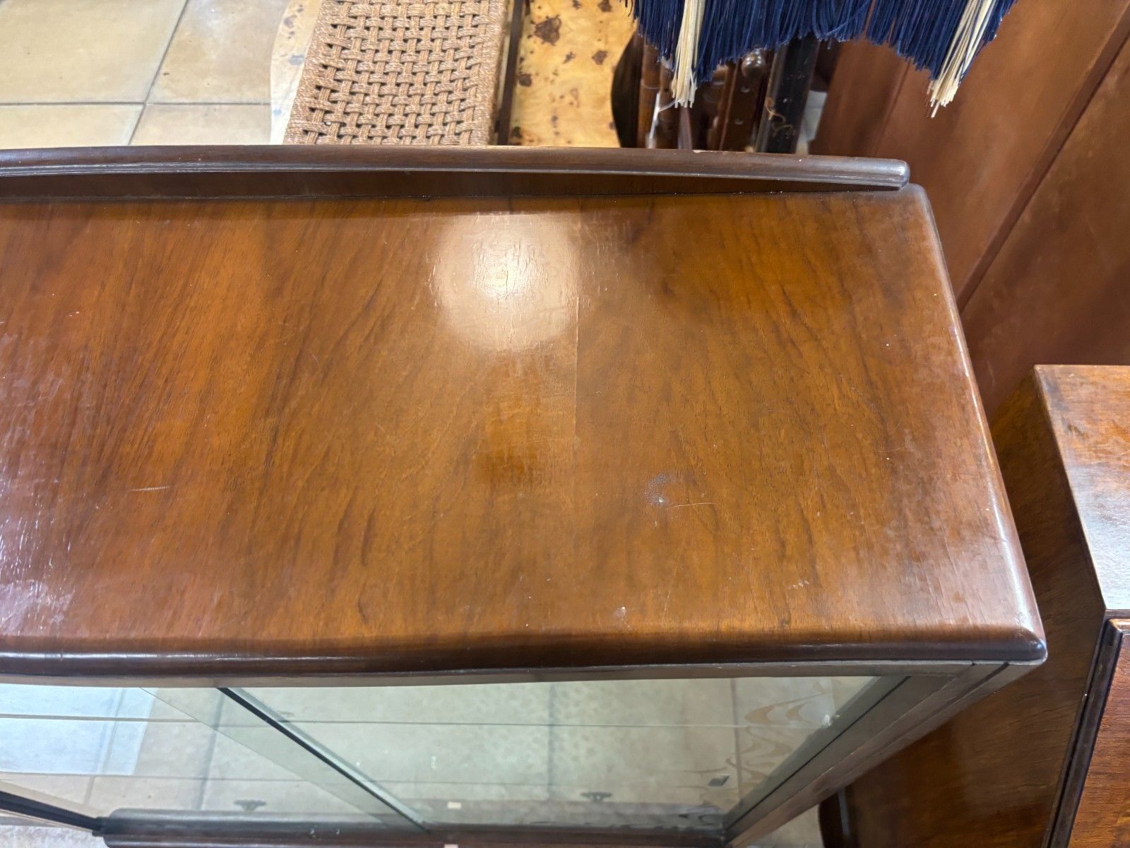 Furniture 1950's Art Deco Style Wood & Glass Display Cabinet As Found photo