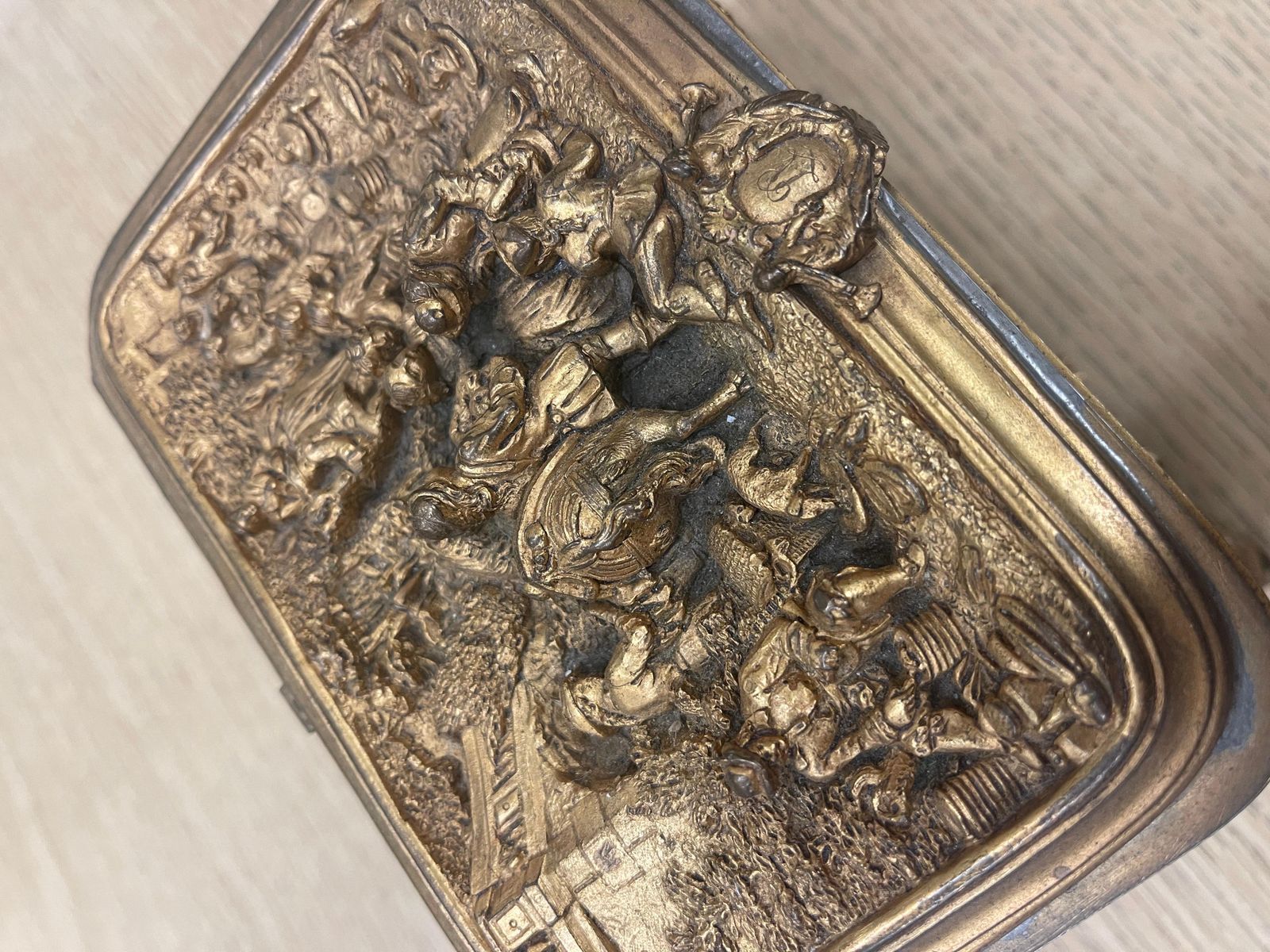 Carved Antique Box French Gilt Bronze Jewellery Casket – Dated 17 & 20 Août 1872 photo vintage