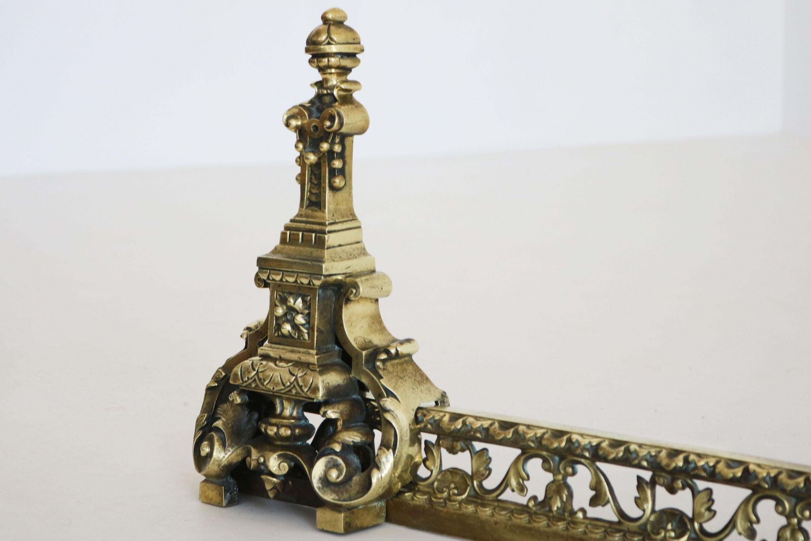 Antique 19th Century French Louis XVI Style Adjustable Bronze Fireplace Fender photo for sale