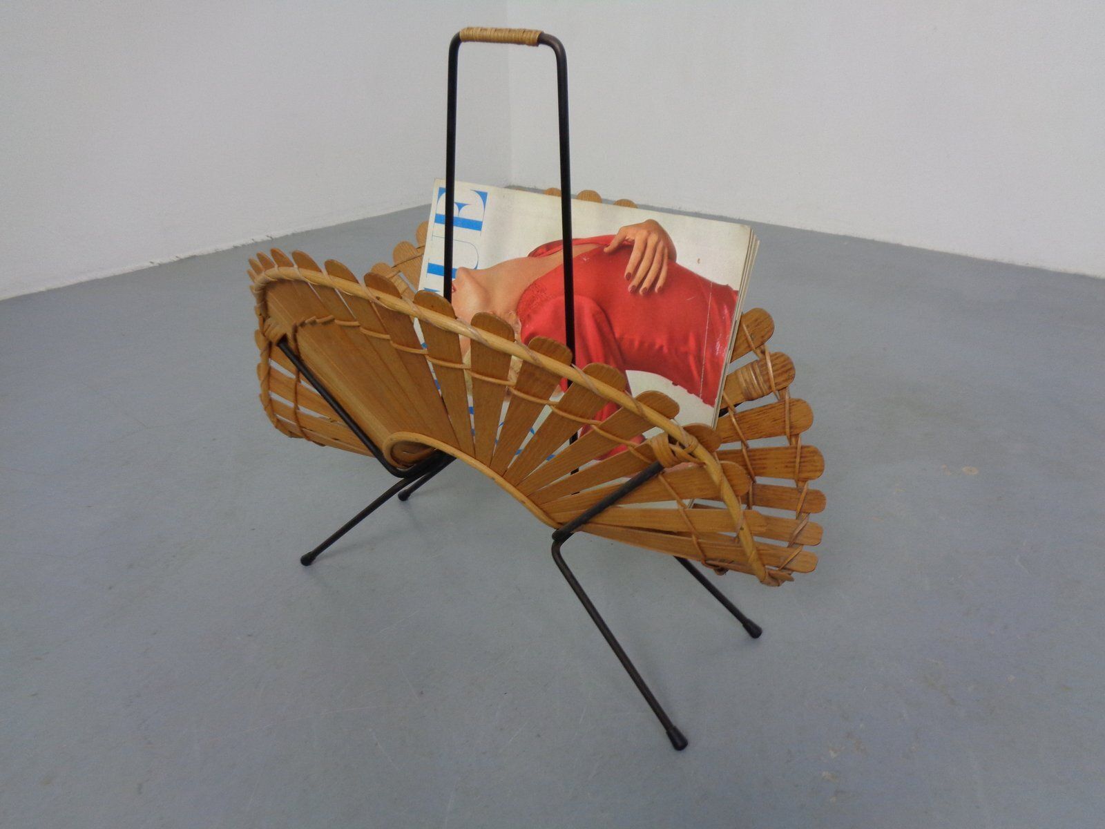 Italian Wicker And Iron Magazine Rack, 1960s photo 424.0