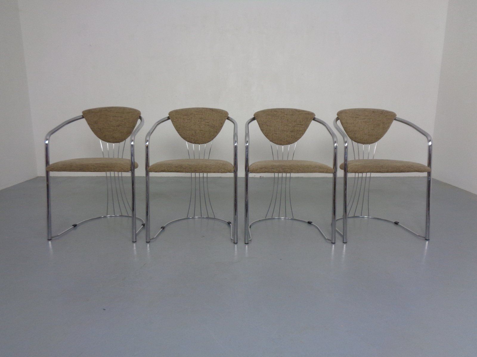 Italian Chrome Plated Dining Chairs, 1980s, Set Of 4
