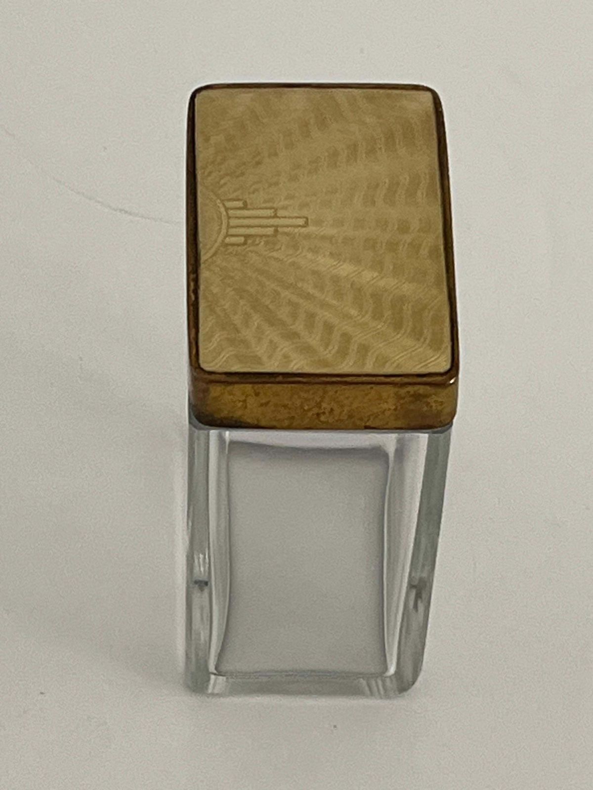 photo furniture Art Deco Glass Vanity Jar With Gold Coloured Guilloche Enamel Lid, Circa 1920s