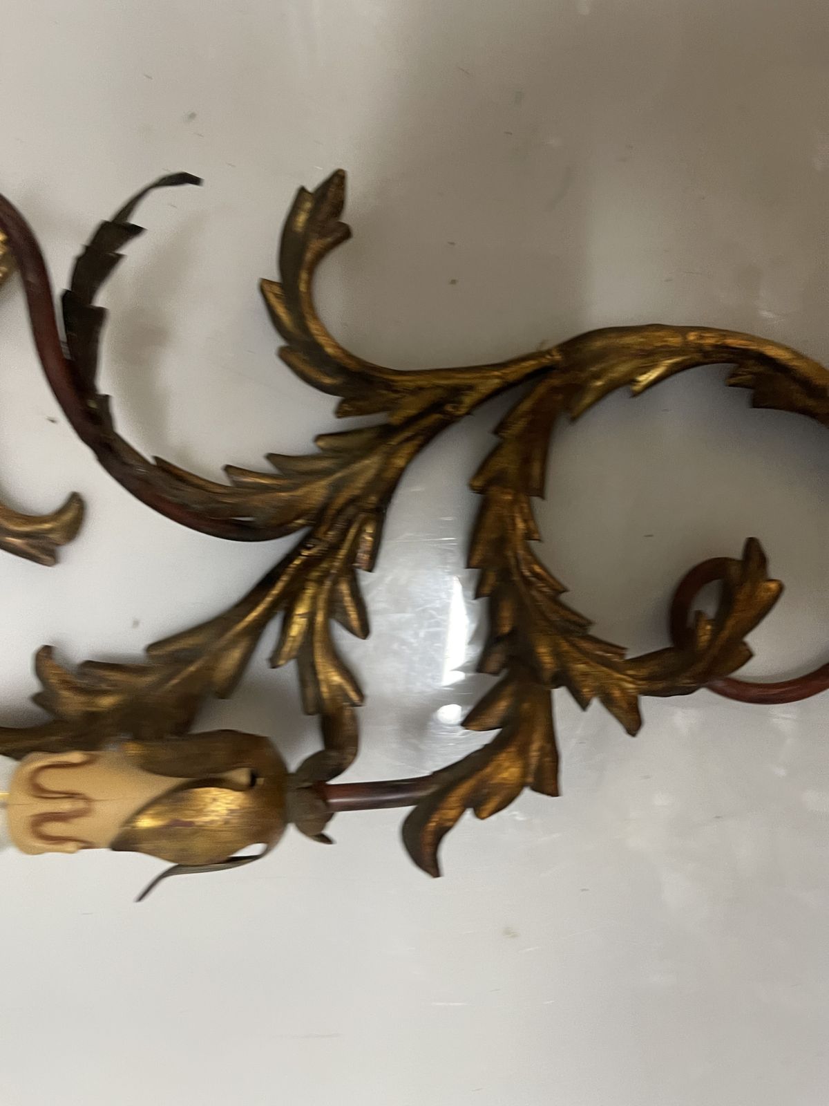 Large Italian Florentine Tole Wall Sconces In Gilt Metal, Set Of 2, 1950s photo vinterior