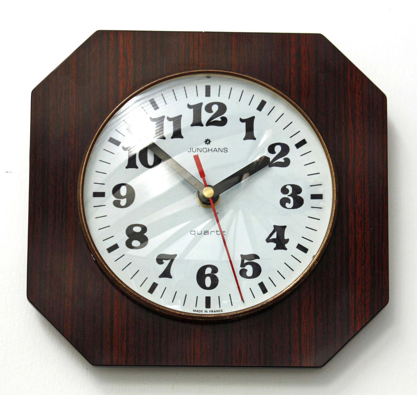Vintage Junghans Wall Clock   22cm Wooden Formica French Retro Wooden Mid Century 1970s Atomic Gift Off The Wall Clocks
