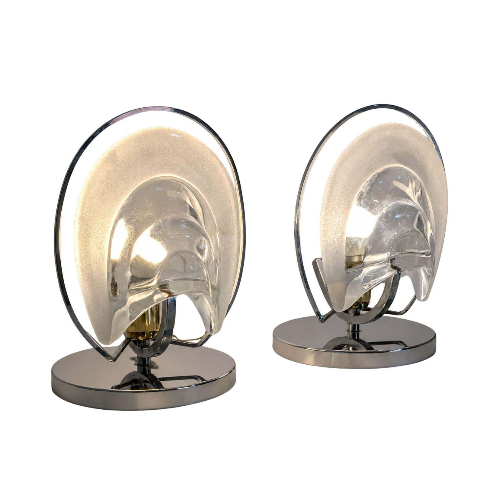 Pair Of 1970s Italian Mazzega Style Chrome And Murano Glass Table Lamps photo furniture