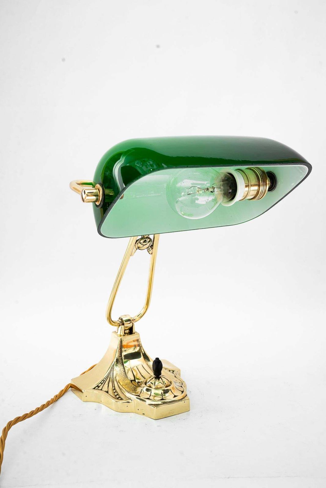 Swiveling Banker Table Lamp With Green Glass Shade Vienna Around 1920s photo Lighting
