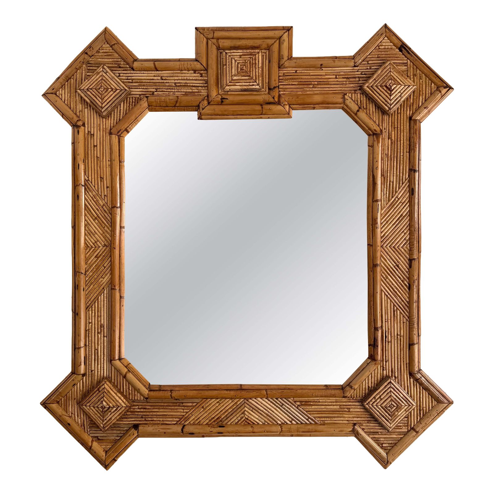 Large Bamboo And Rattan Mirror By Vivai Del Sud. Italy, 1970s