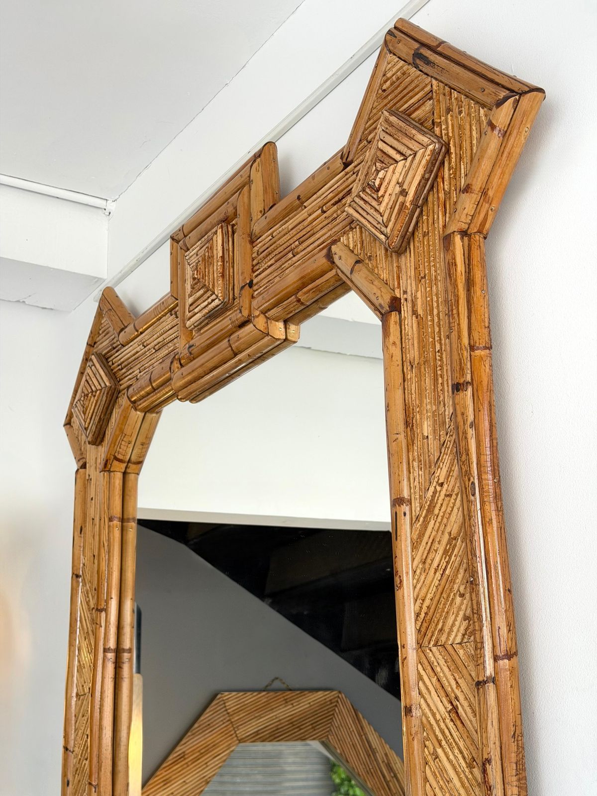 photo for sale Large Bamboo And Rattan Mirror By Vivai Del Sud. Italy, 1970s